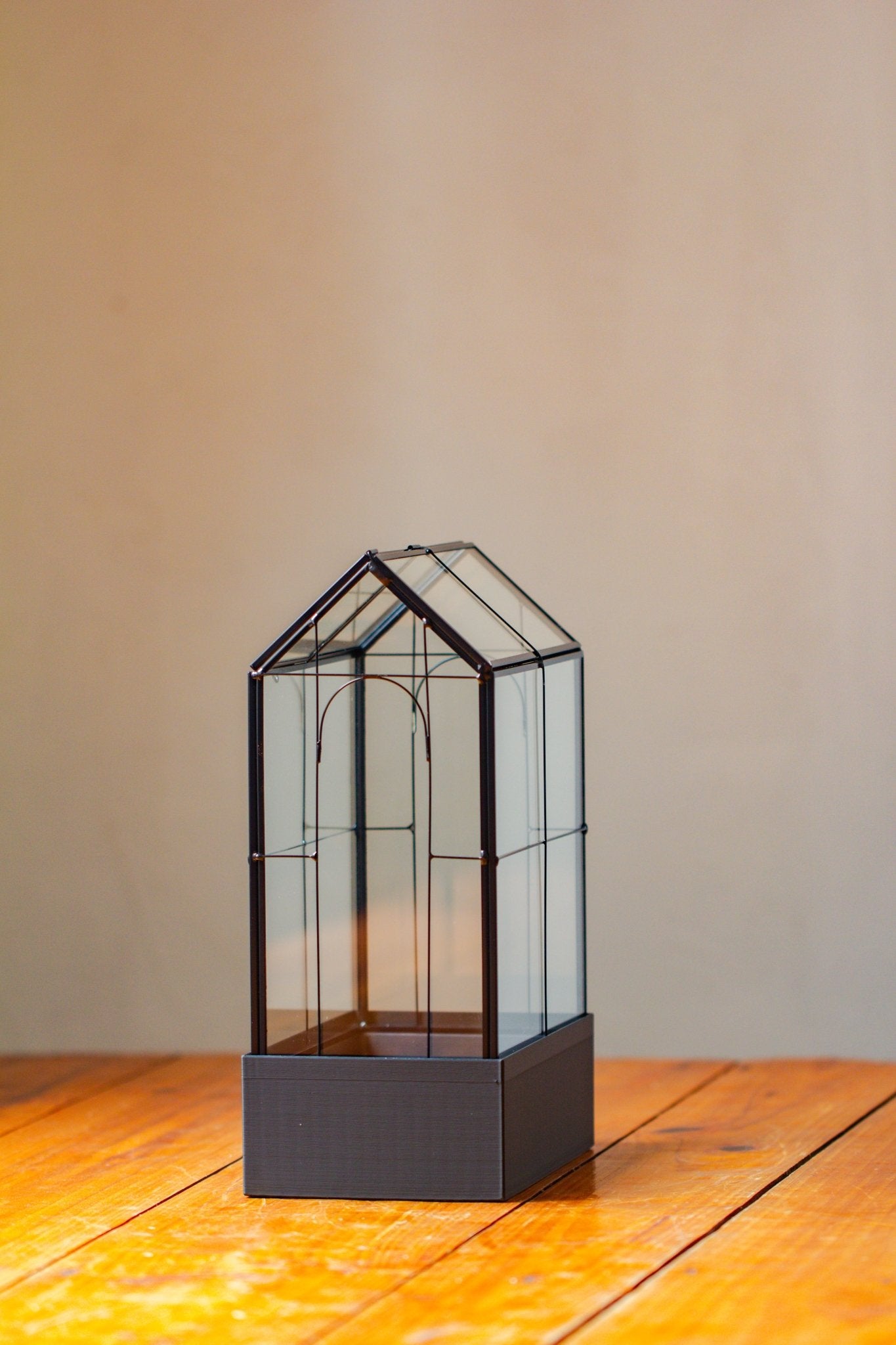 11" Tall Vintage Greenhouse Glass Terrarium with Water - Holding Base and Top Door - NCYPgarden