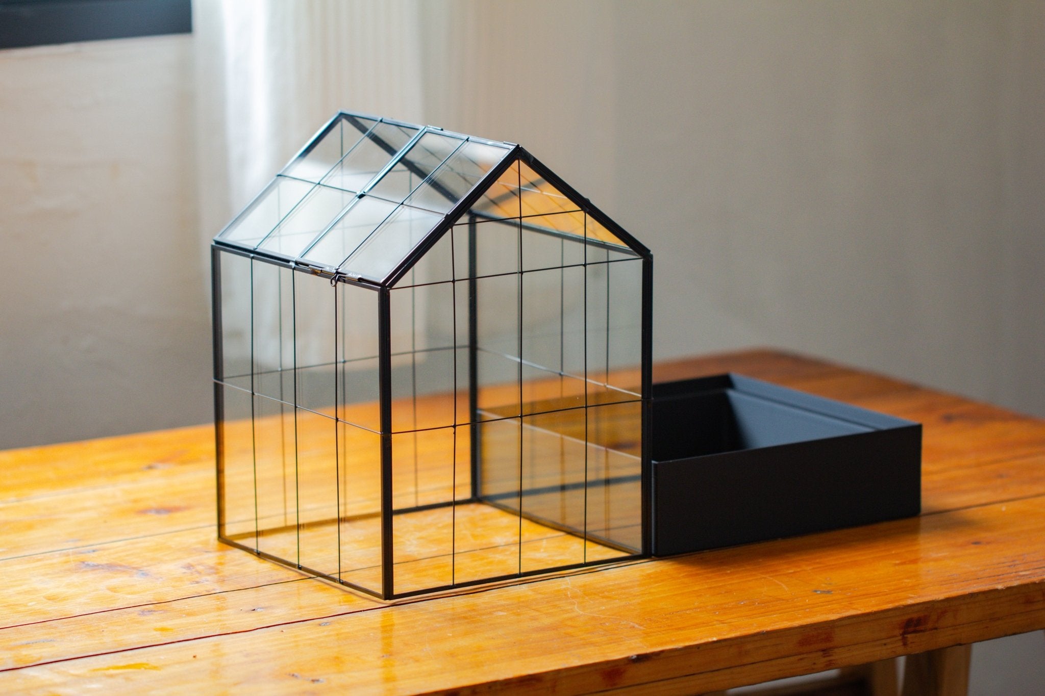 11” Vintage Greenhouse Glass Terrarium with Water - Holding Tray and Top Door - NCYPgarden