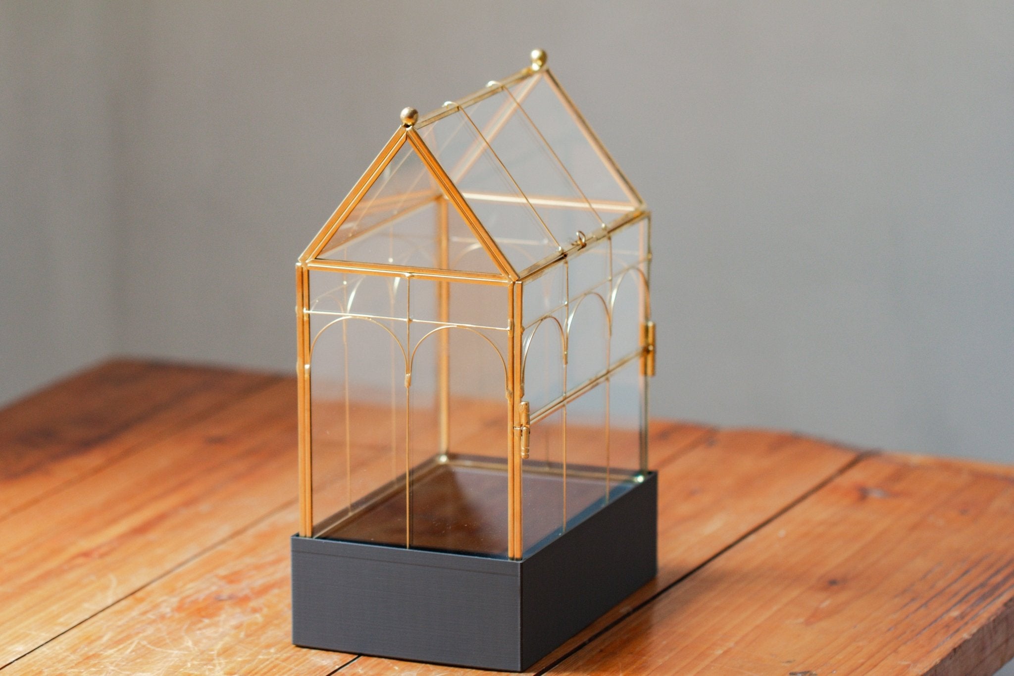 11” Gold Victorian Greenhouse Glass Terrarium with Water - Holding Base and Side Door - NCYPgarden