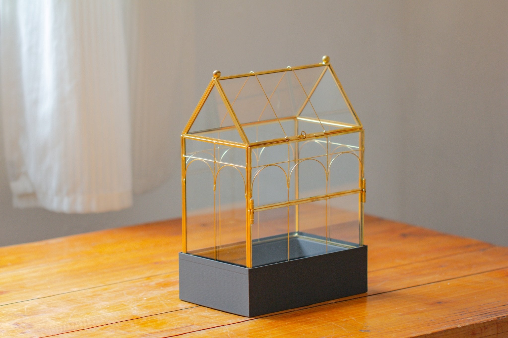 11” Gold Victorian Greenhouse Glass Terrarium with Water - Holding Base and Side Door - NCYPgarden