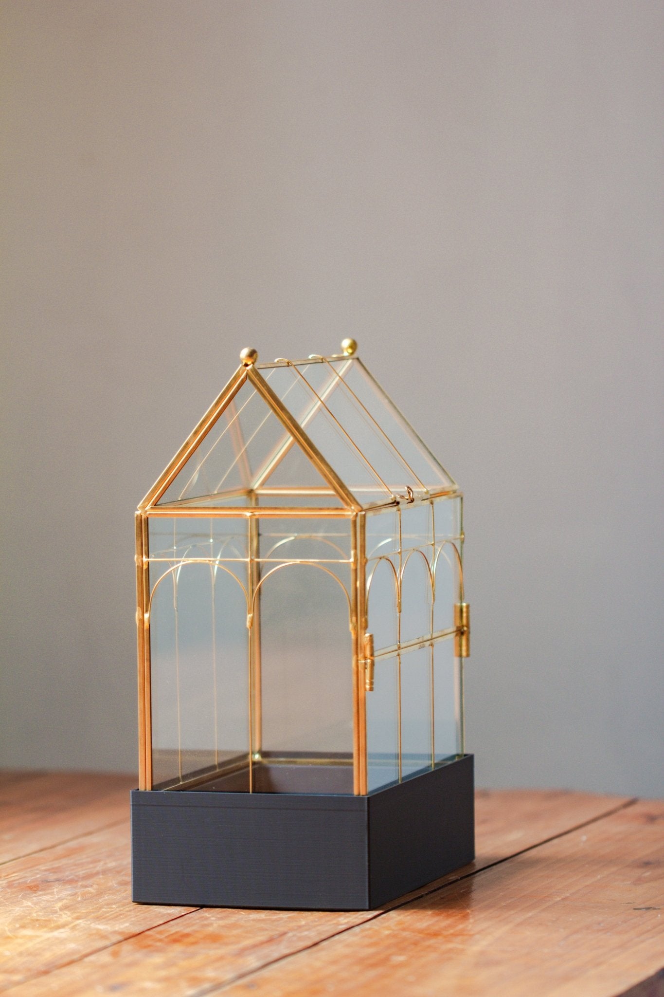 11” Gold Victorian Greenhouse Glass Terrarium with Water - Holding Base and Side Door - NCYPgarden