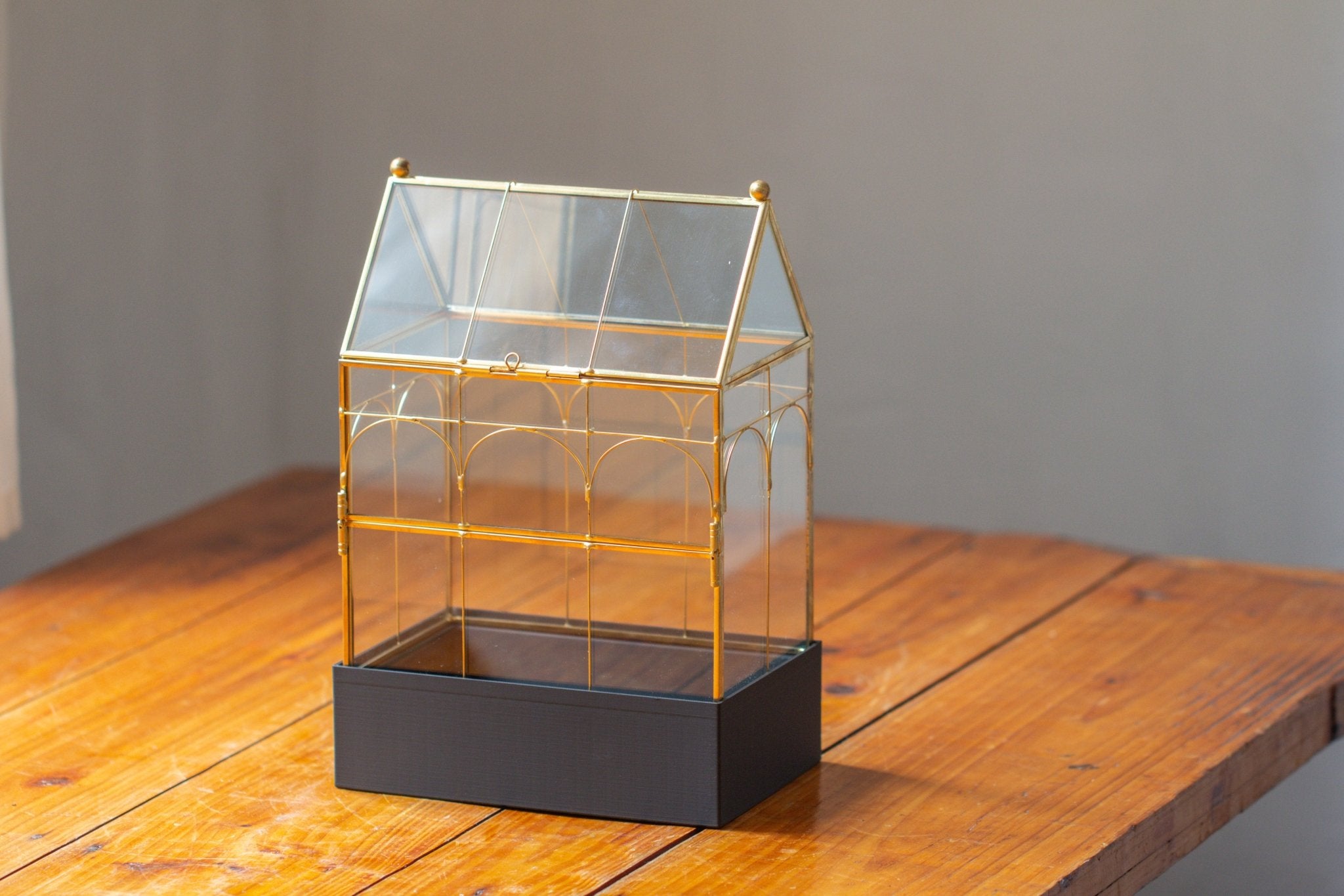11” Gold Victorian Greenhouse Glass Terrarium with Water - Holding Base and Side Door - NCYPgarden