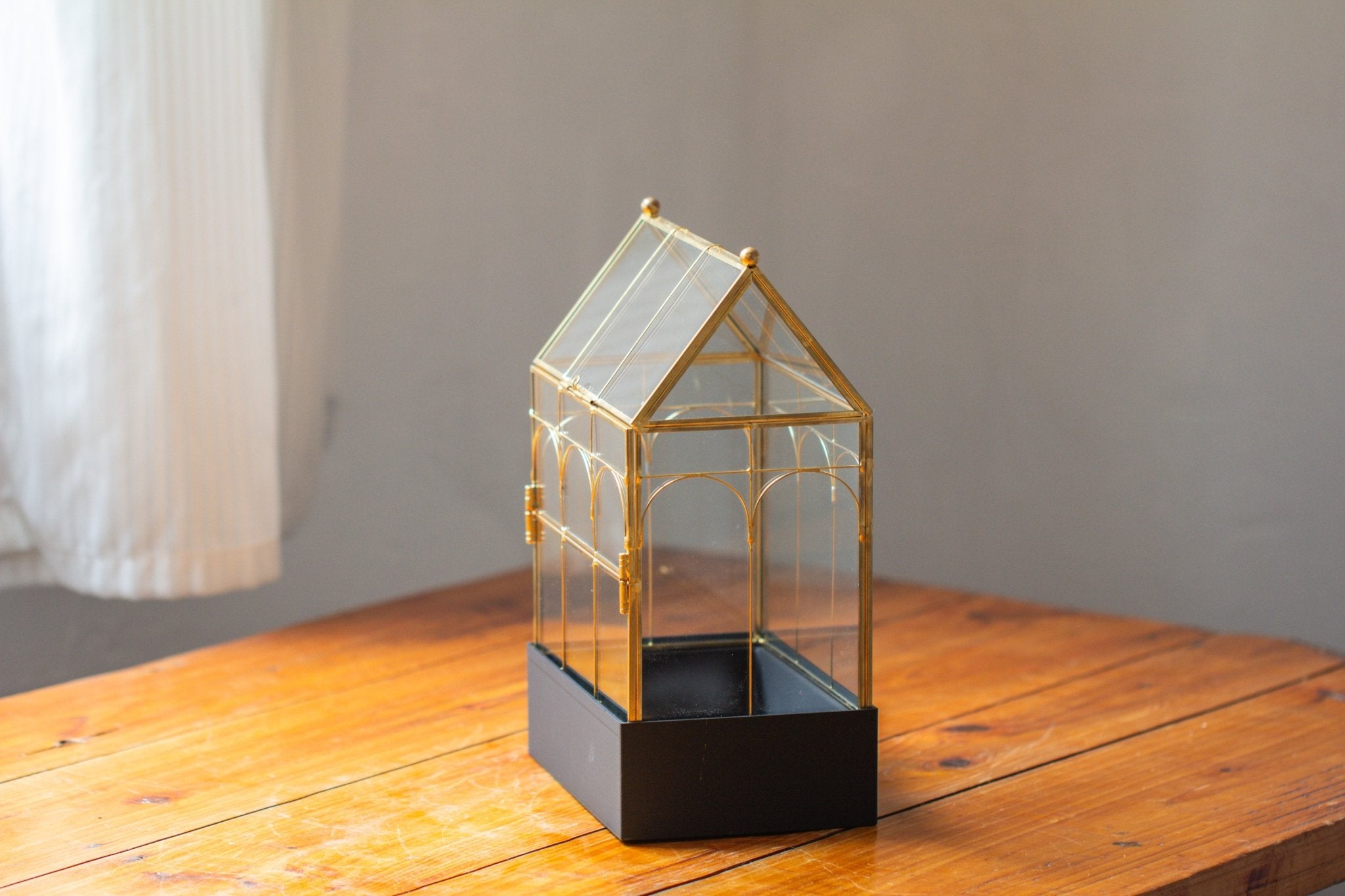 11” Gold Victorian Greenhouse Glass Terrarium with Water - Holding Base and Side Door - NCYPgarden