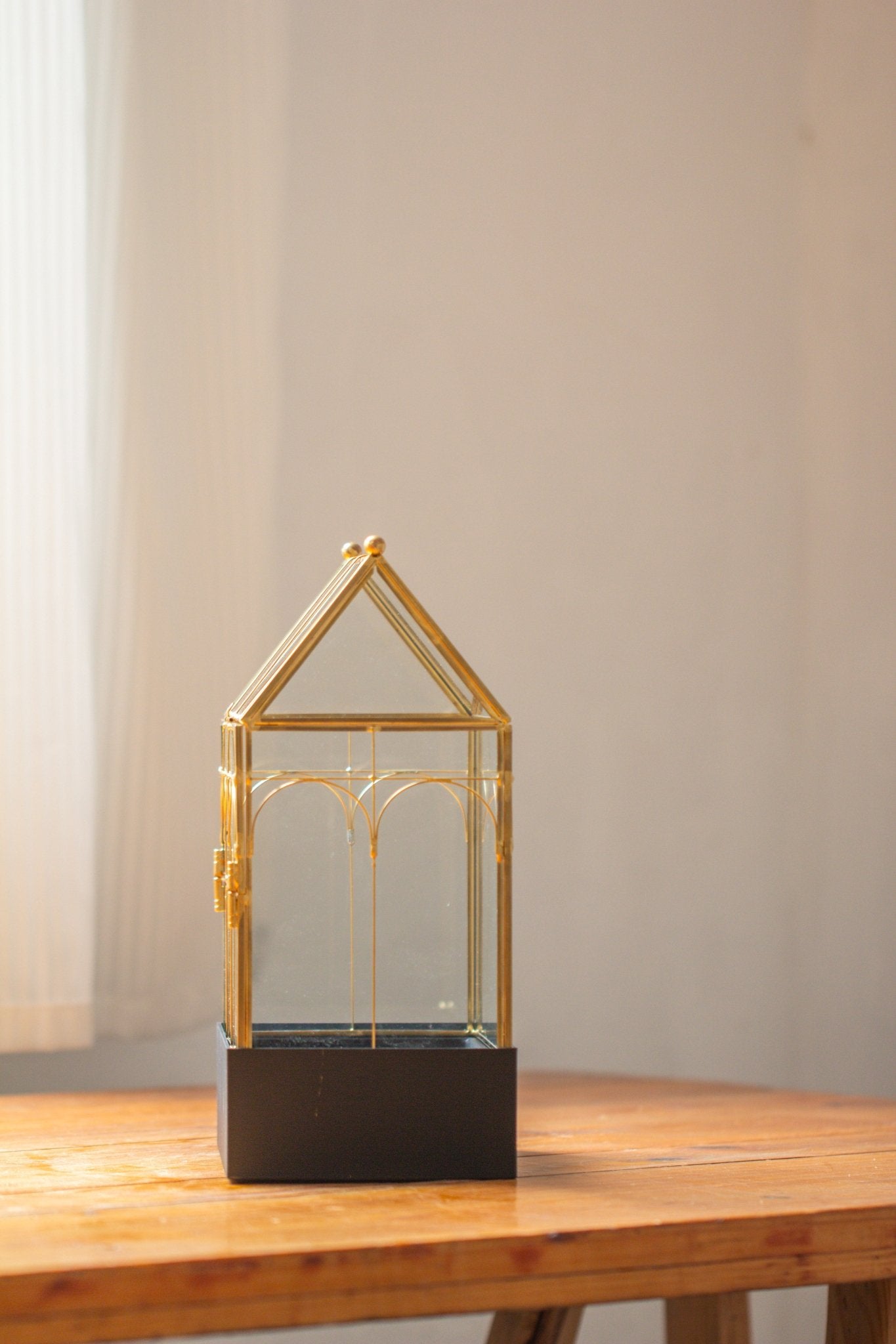 11” Gold Victorian Greenhouse Glass Terrarium with Water - Holding Base and Side Door - NCYPgarden
