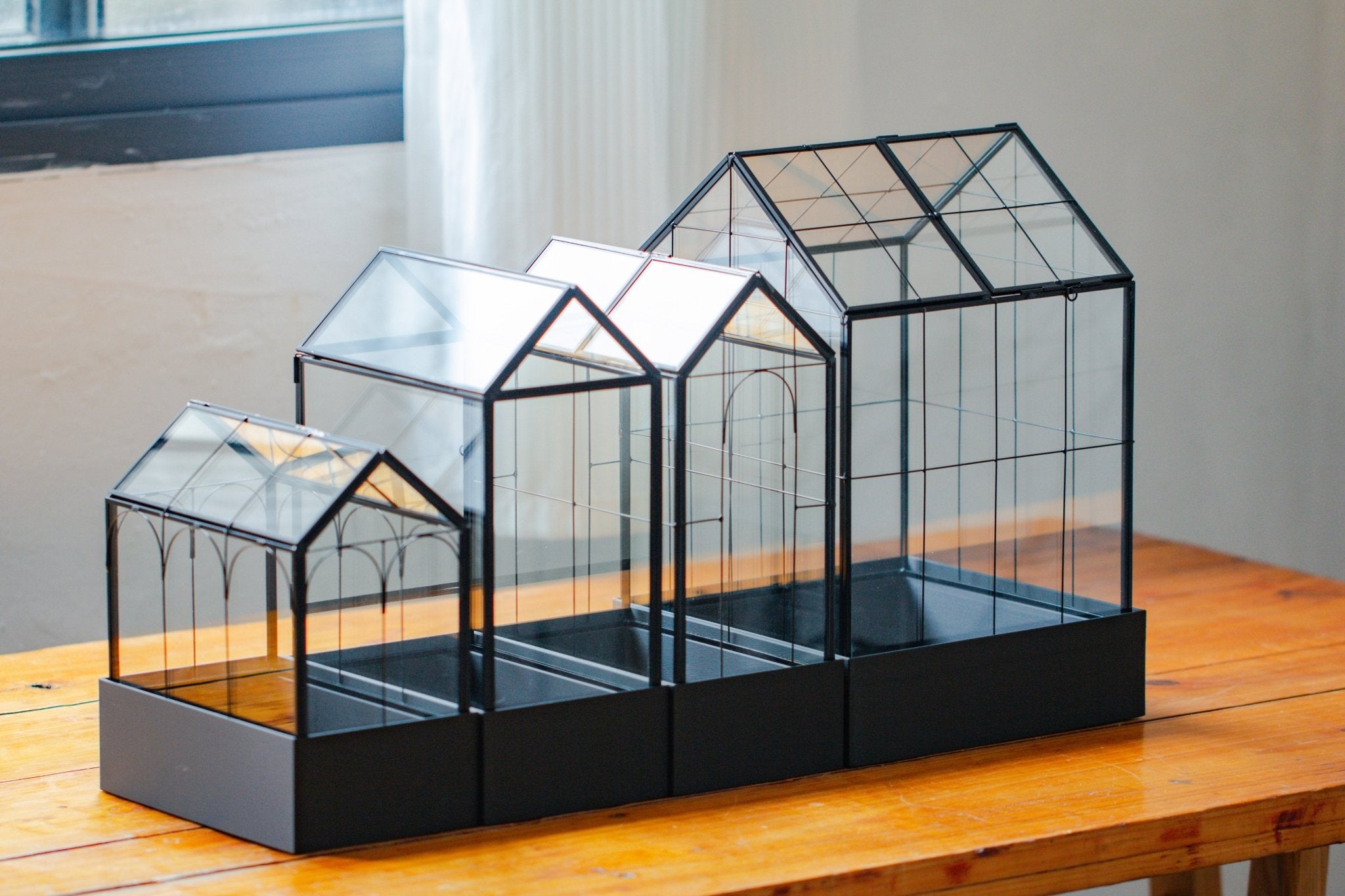 11" Tall Vintage Greenhouse Glass Terrarium with Water - Holding Base and Top Door - NCYPgarden