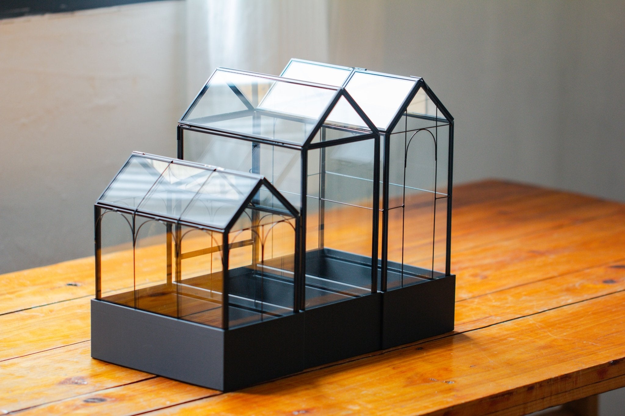 11" Tall Vintage Greenhouse Glass Terrarium with Water - Holding Base and Top Door - NCYPgarden