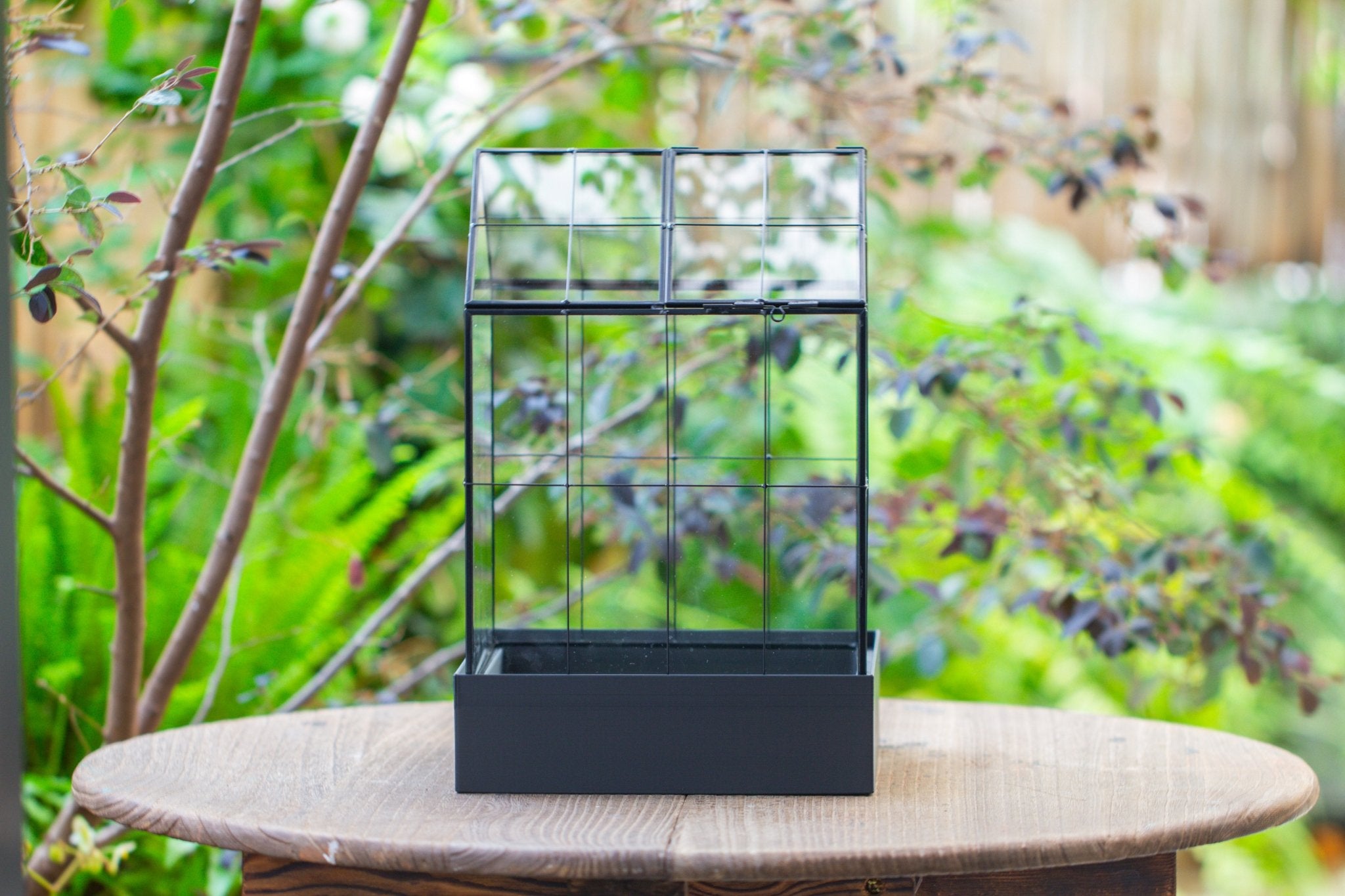 11” Vintage Greenhouse Glass Terrarium with Water - Holding Tray and Top Door - NCYPgarden
