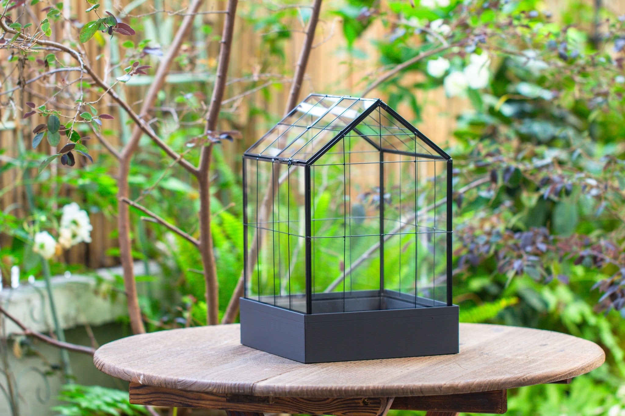 11” Vintage Greenhouse Glass Terrarium with Water - Holding Tray and Top Door - NCYPgarden