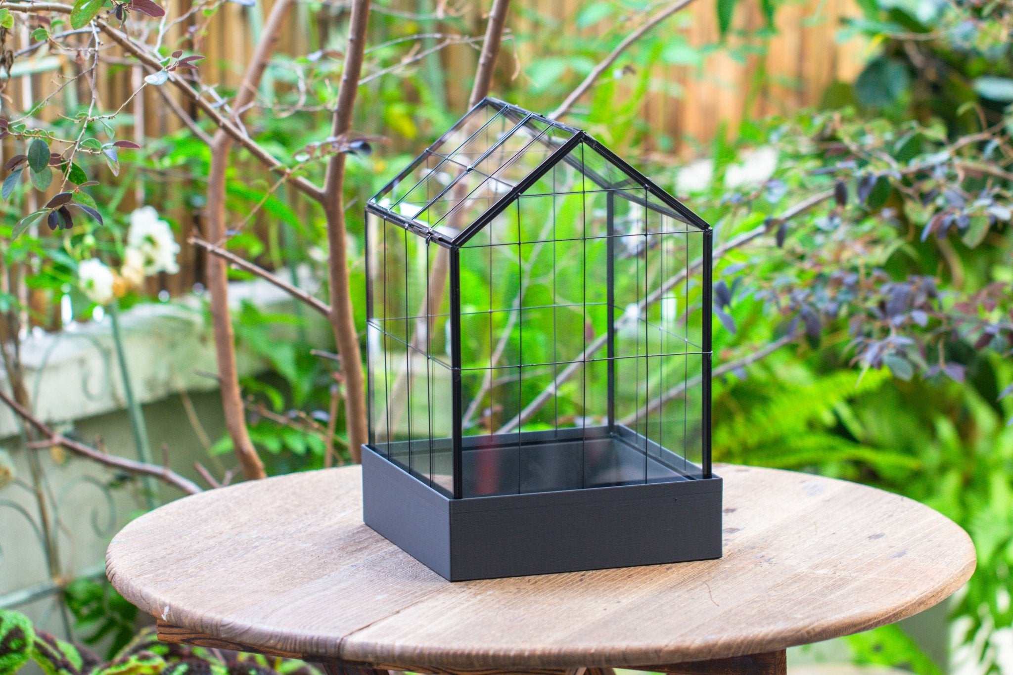 11” Vintage Greenhouse Glass Terrarium with Water - Holding Tray and Top Door - NCYPgarden