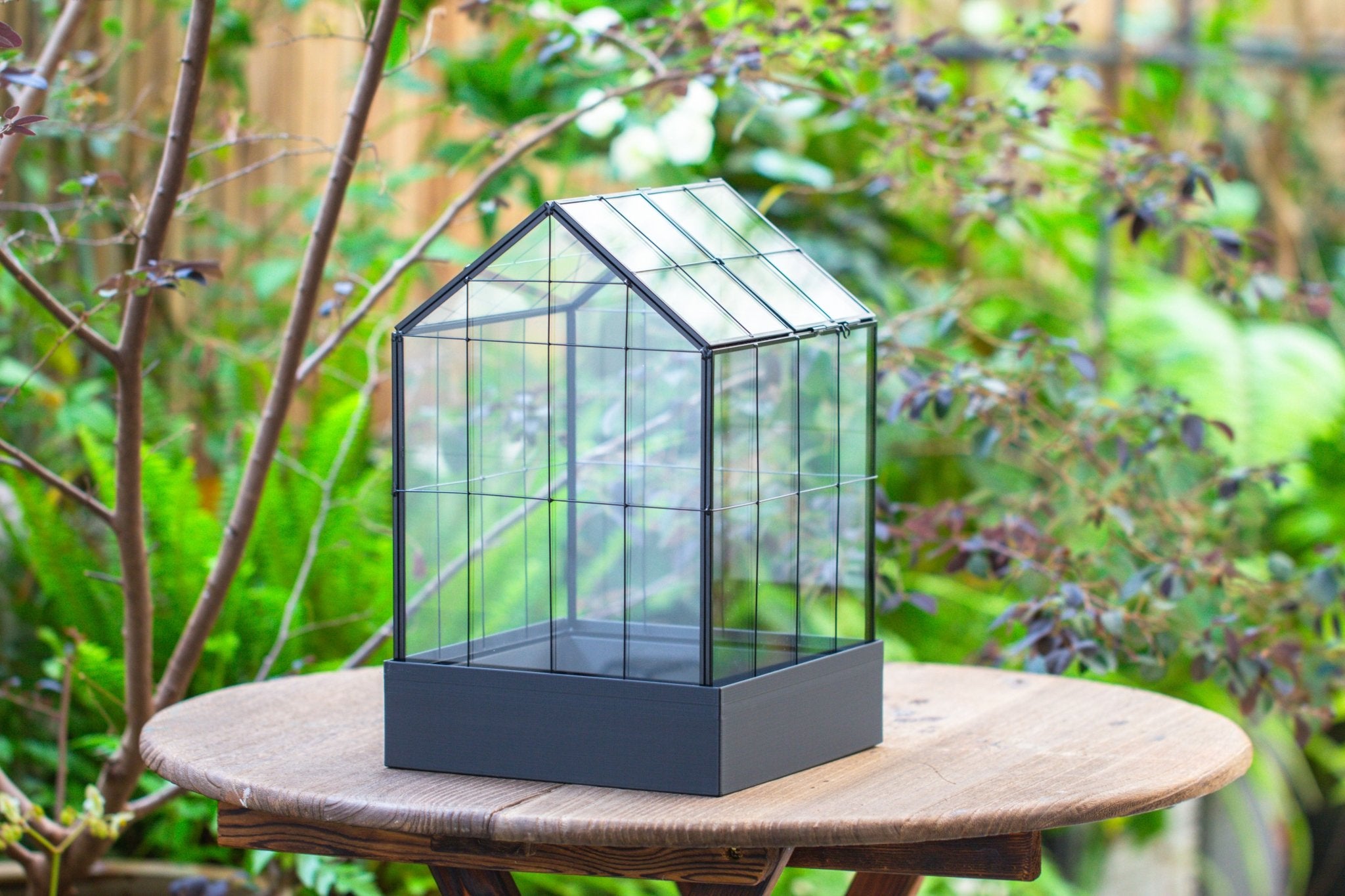 11” Vintage Greenhouse Glass Terrarium with Water - Holding Tray and Top Door - NCYPgarden