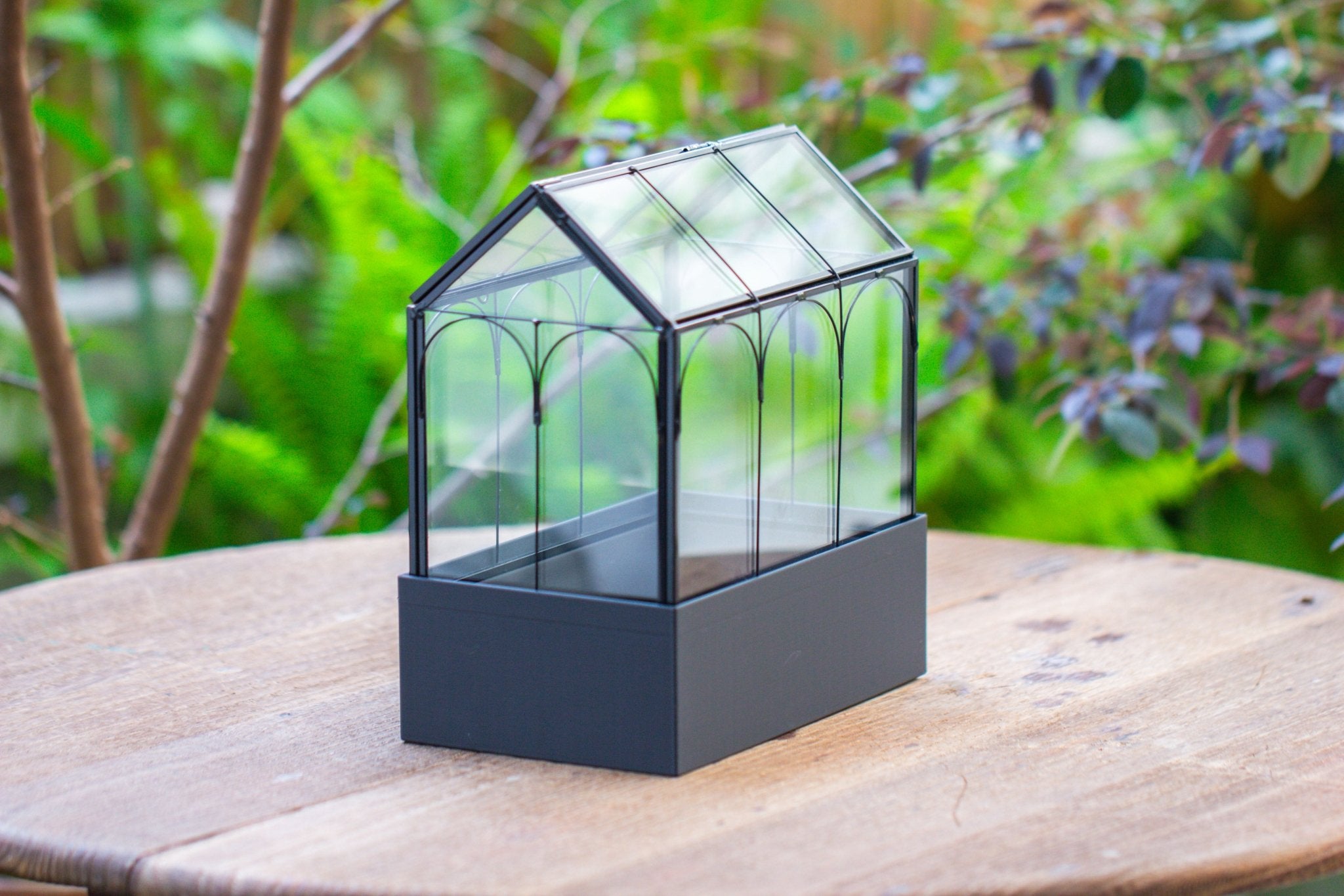 8" Vintage Greenhouse Glass Terrarium with Water - Holding Base and Top Door - NCYPgarden