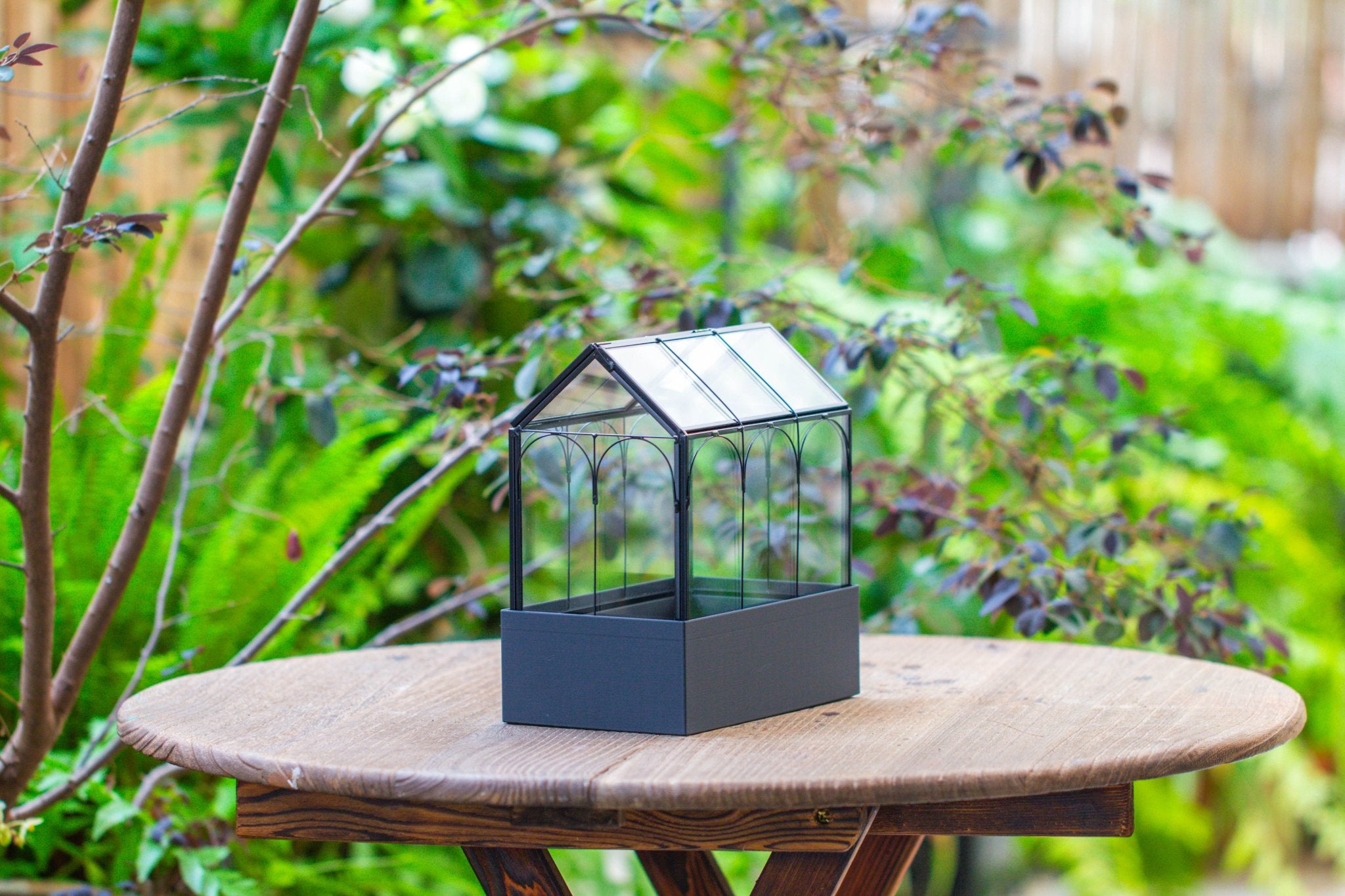 8" Vintage Greenhouse Glass Terrarium with Water - Holding Base and Top Door - NCYPgarden