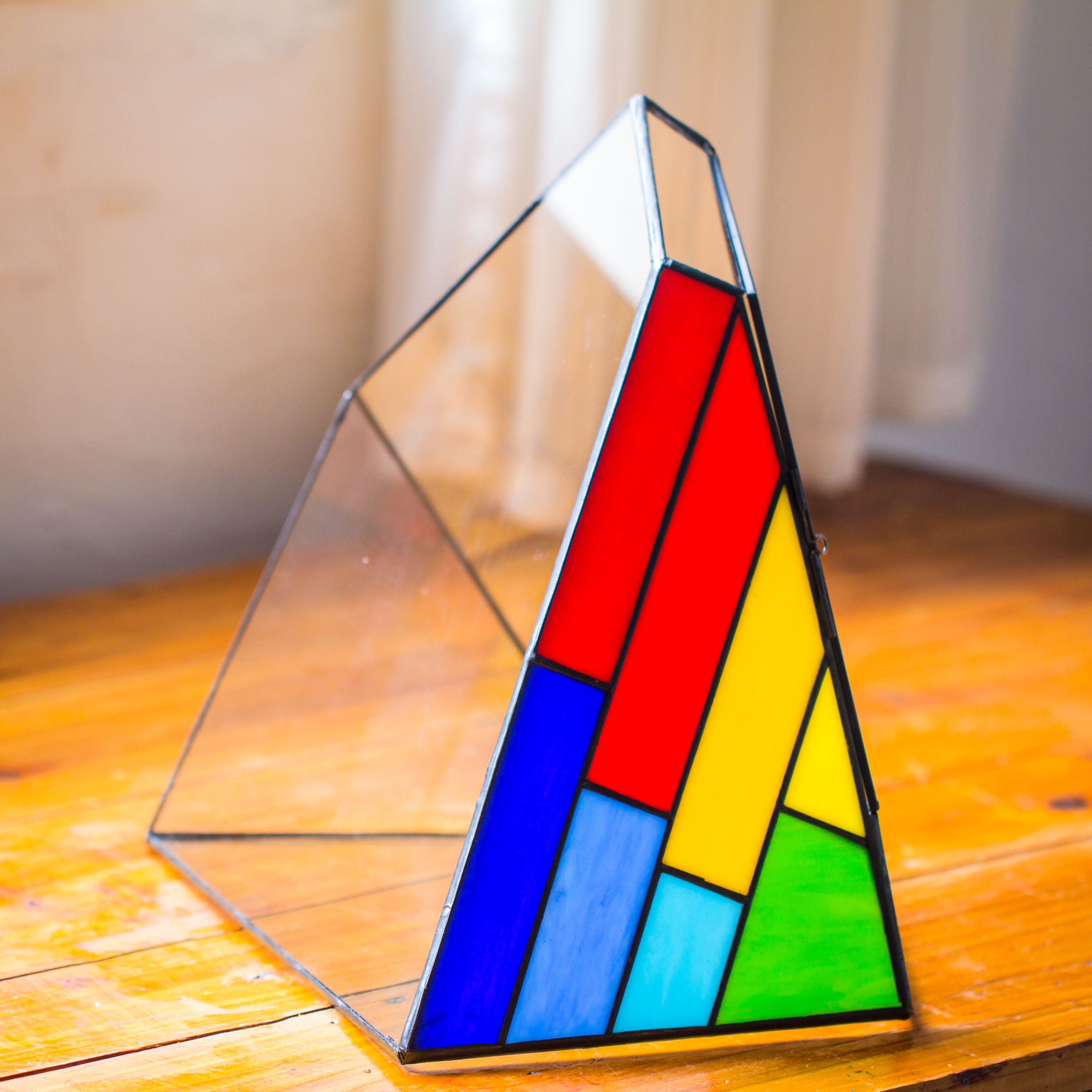 Rainbow Stained Glass Irregular Geometric Ice Peak  Shape Terrarium, Close - NCYPgarden