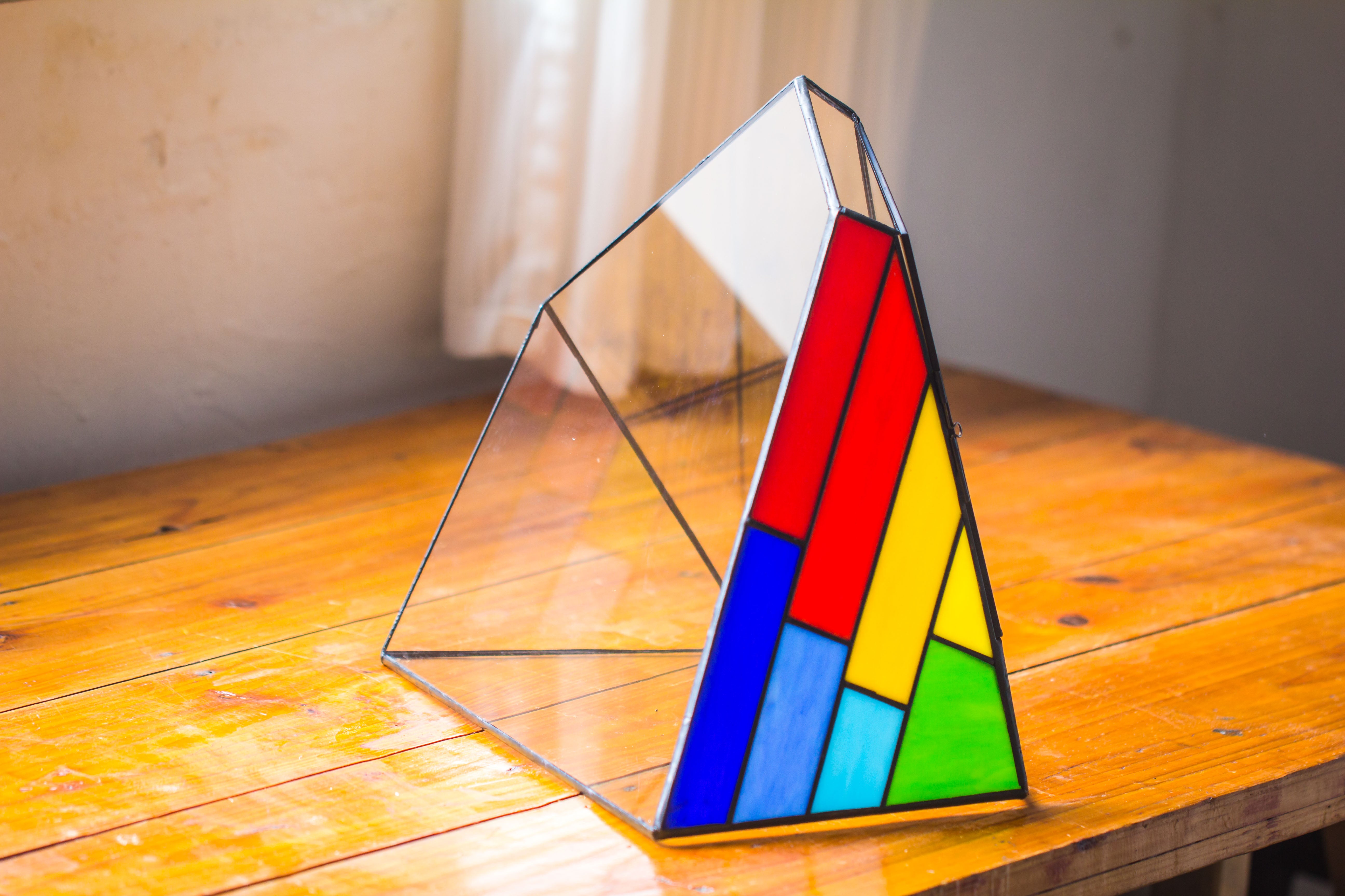 Rainbow Stained Glass Irregular Geometric Ice Peak  Shape Terrarium, Close - NCYPgarden