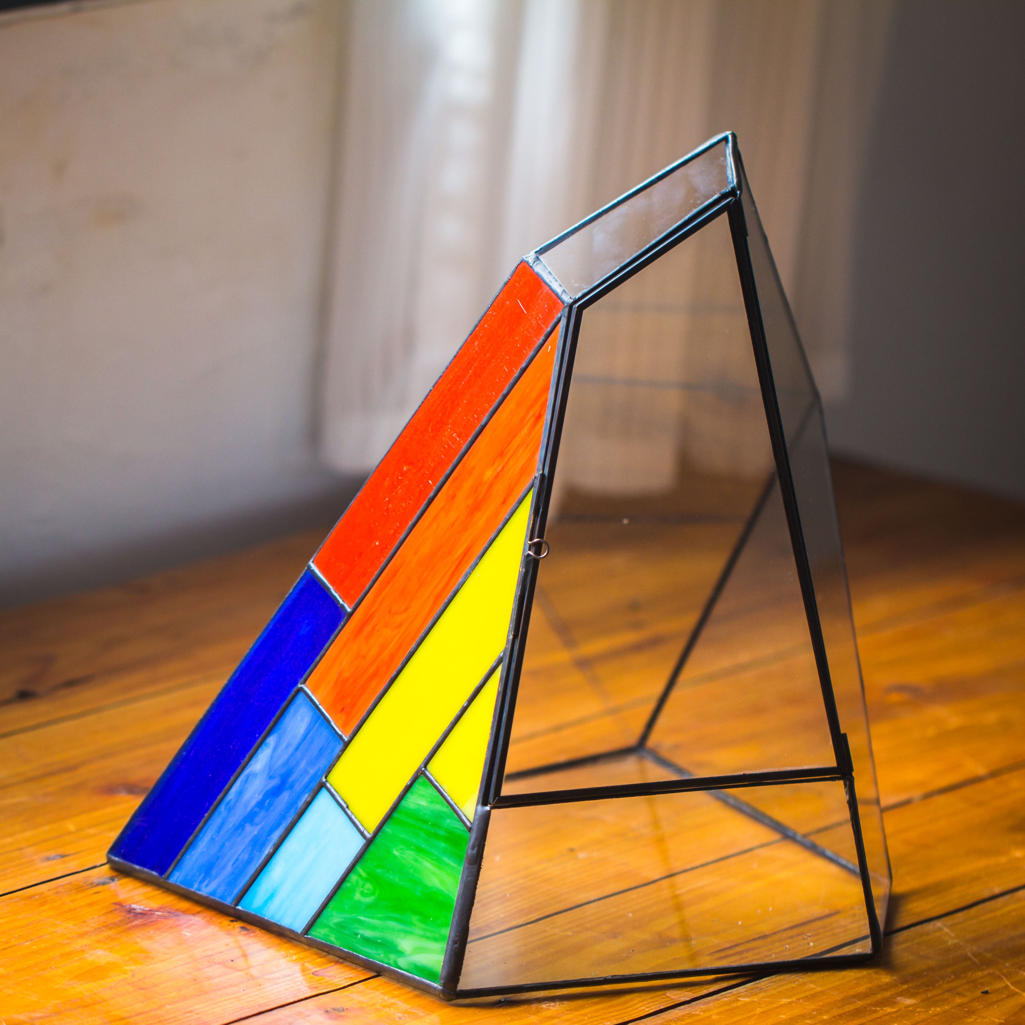 Rainbow Stained Glass Irregular Geometric Ice Peak  Shape Terrarium, Close - NCYPgarden