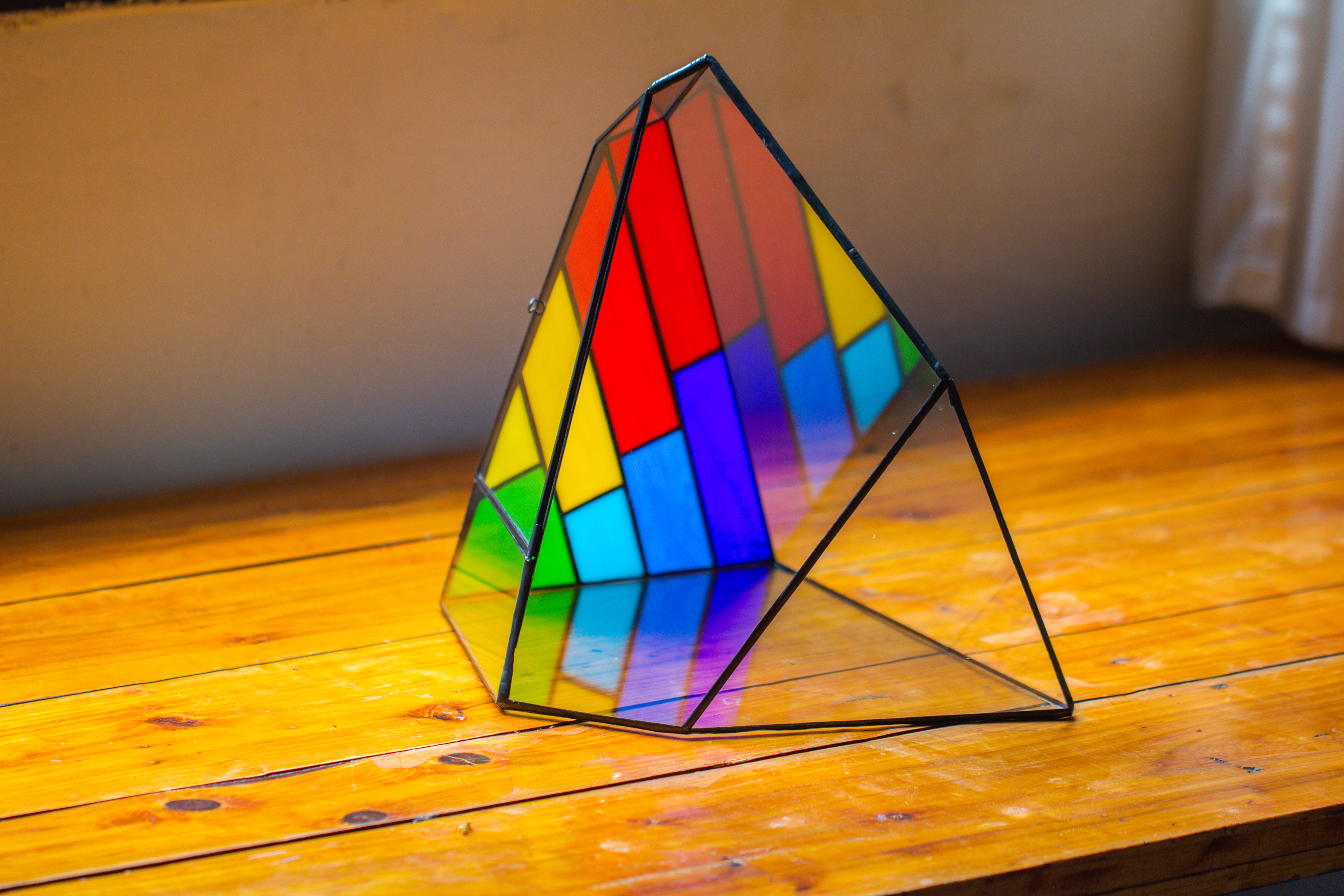 Rainbow Stained Glass Irregular Geometric Ice Peak  Shape Terrarium, Close - NCYPgarden