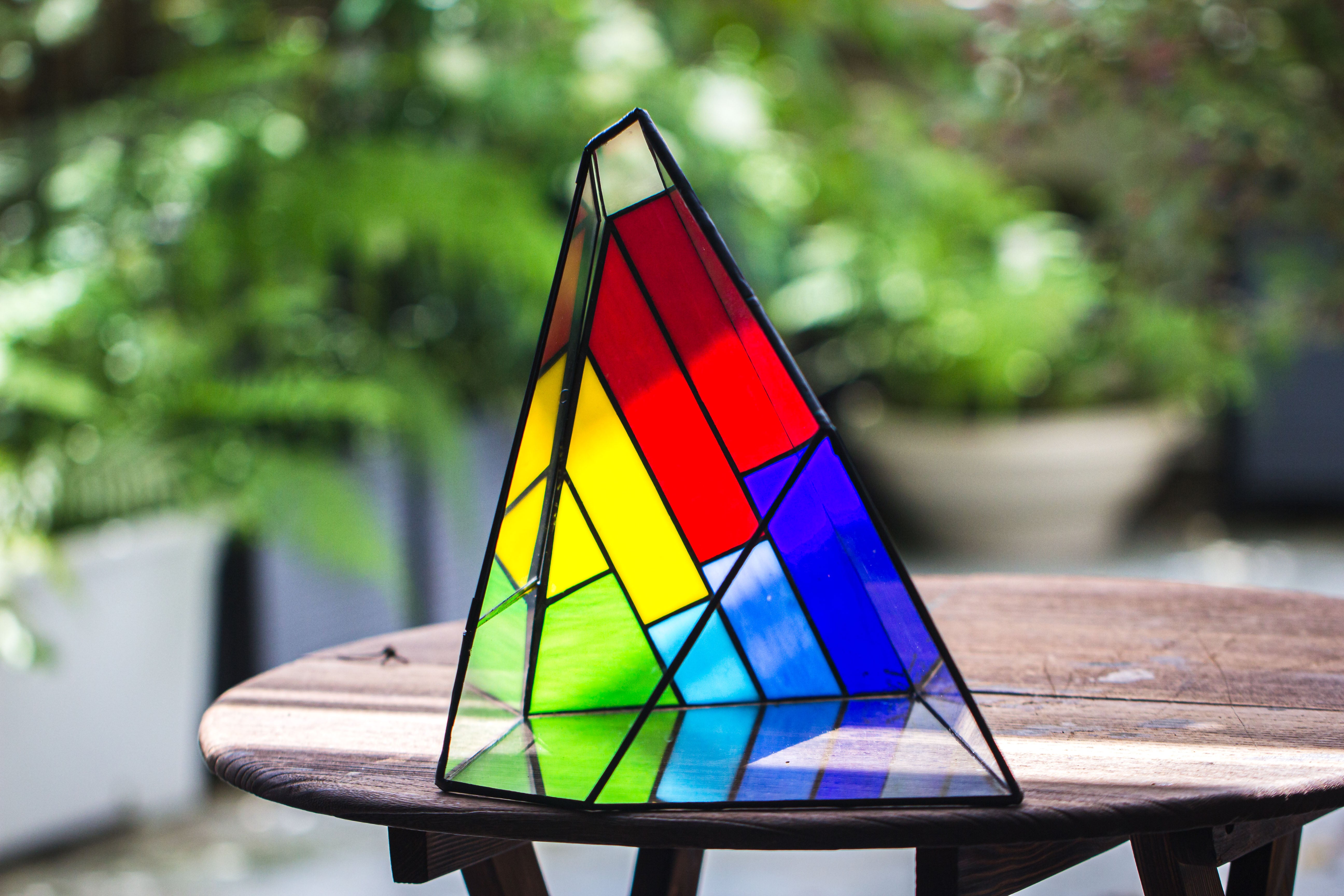 Rainbow Stained Glass Irregular Geometric Ice Peak  Shape Terrarium, Close - NCYPgarden
