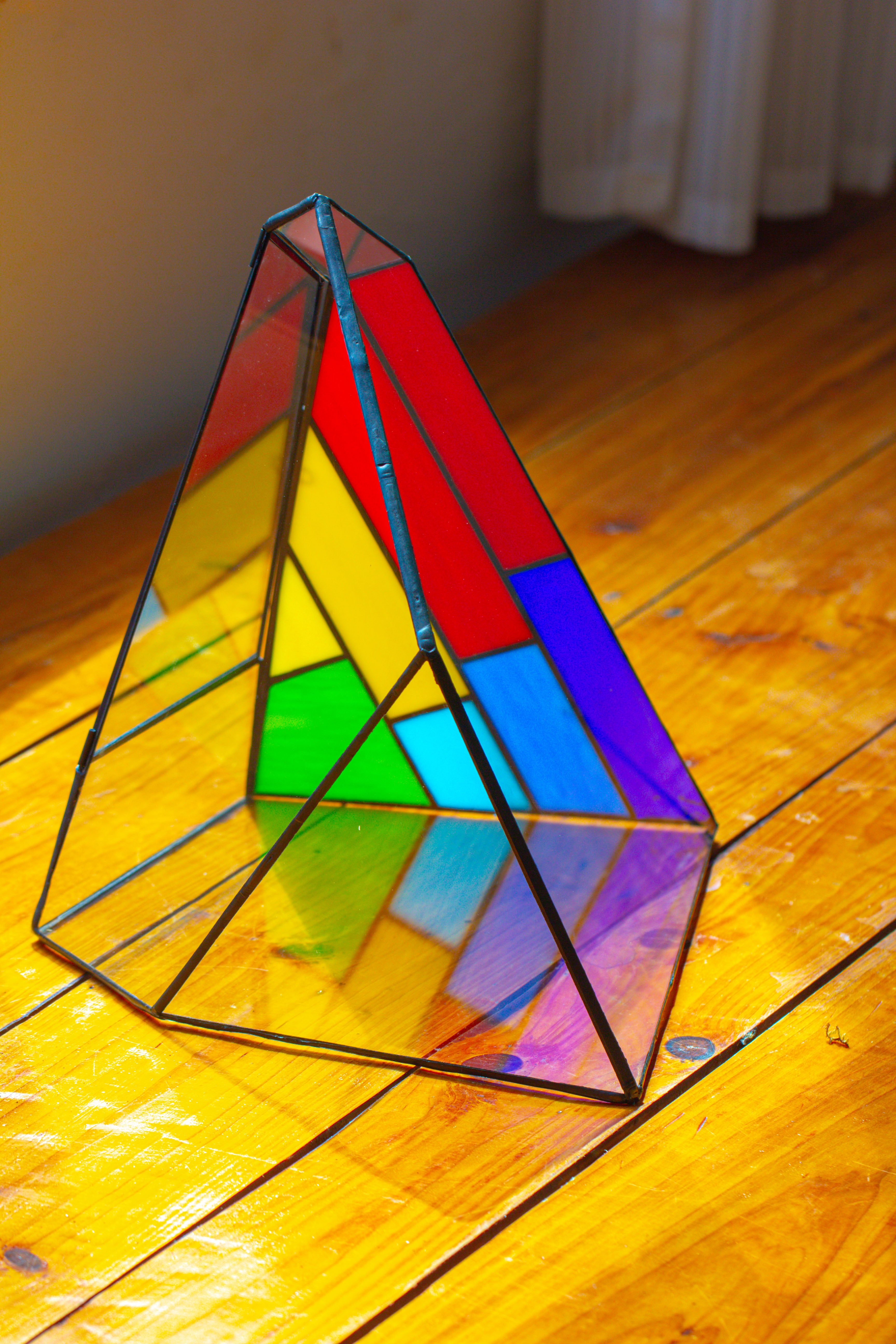 Rainbow Stained Glass Irregular Geometric Ice Peak  Shape Terrarium, Close - NCYPgarden