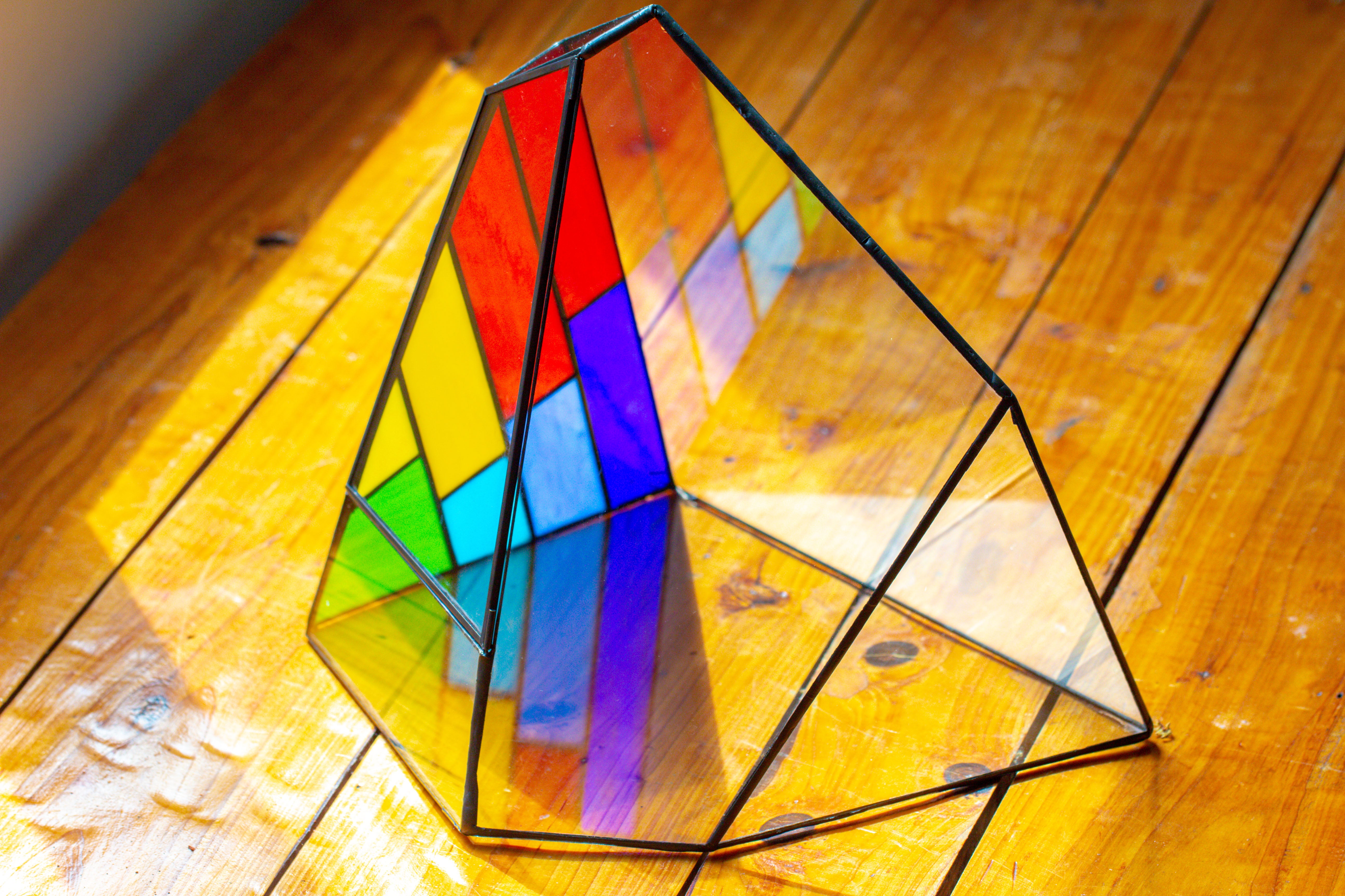 Rainbow Stained Glass Irregular Geometric Ice Peak  Shape Terrarium, Close - NCYPgarden