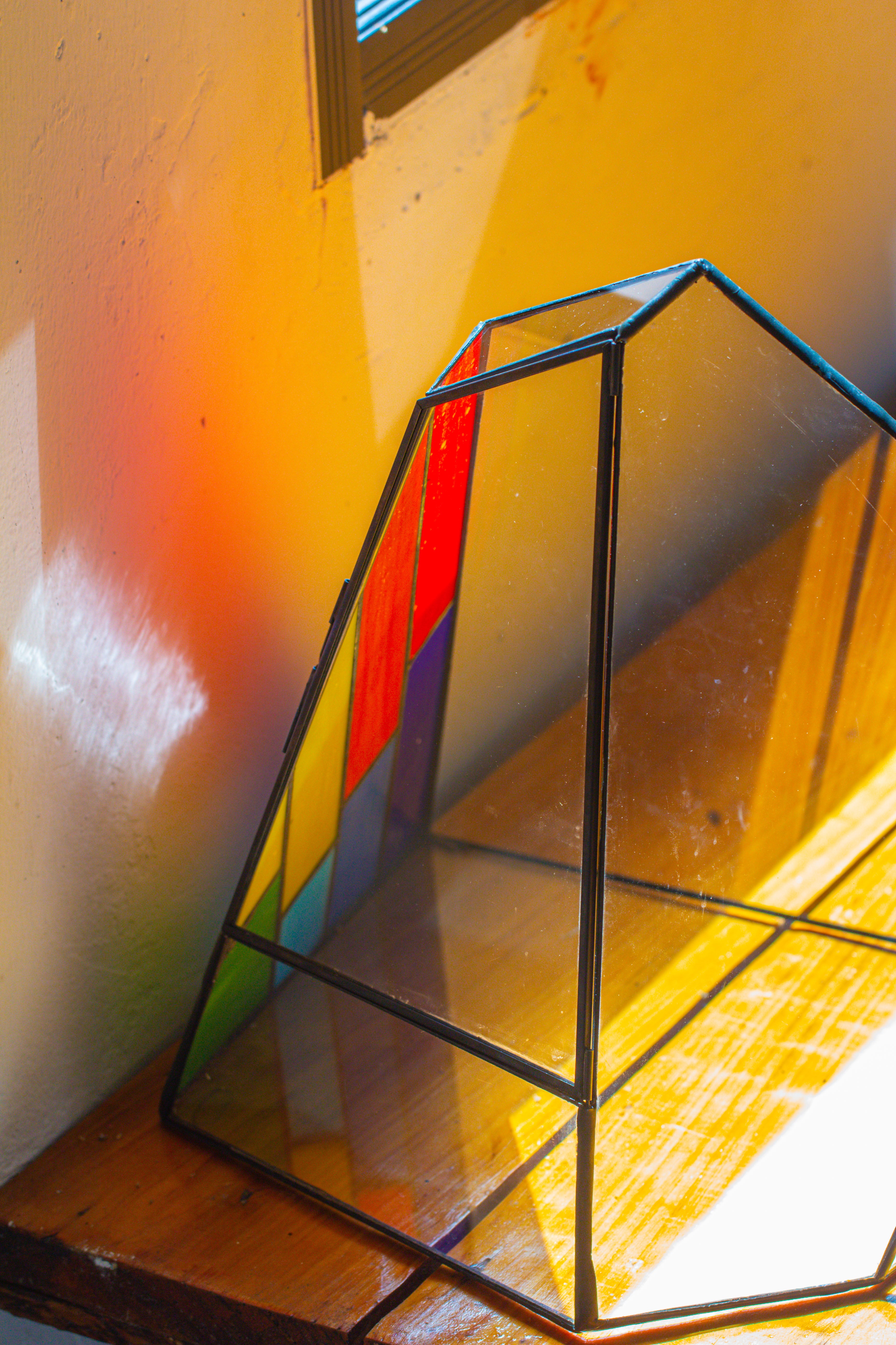 Rainbow Stained Glass Irregular Geometric Ice Peak  Shape Terrarium, Close - NCYPgarden