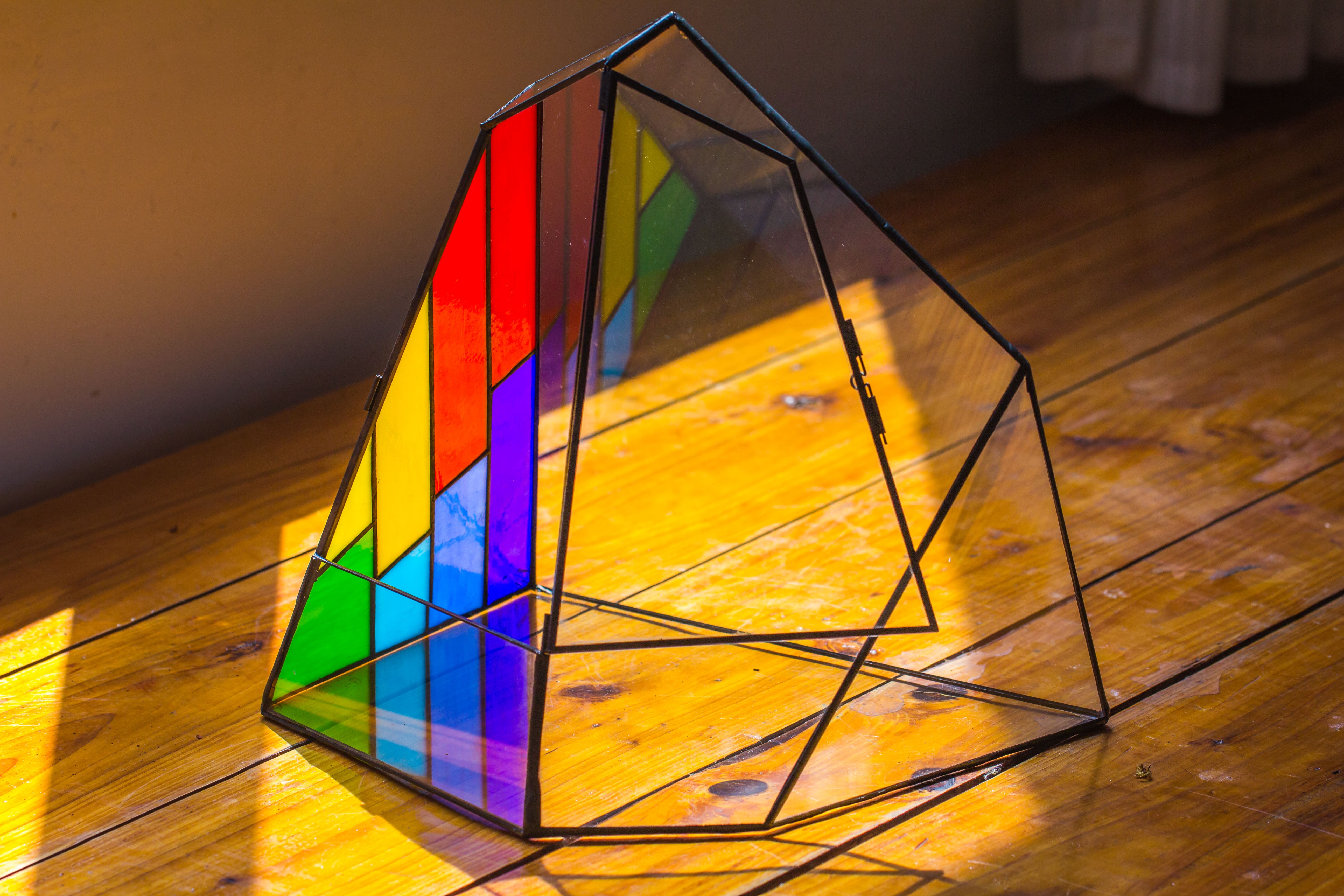Rainbow Stained Glass Irregular Geometric Ice Peak  Shape Terrarium, Close - NCYPgarden