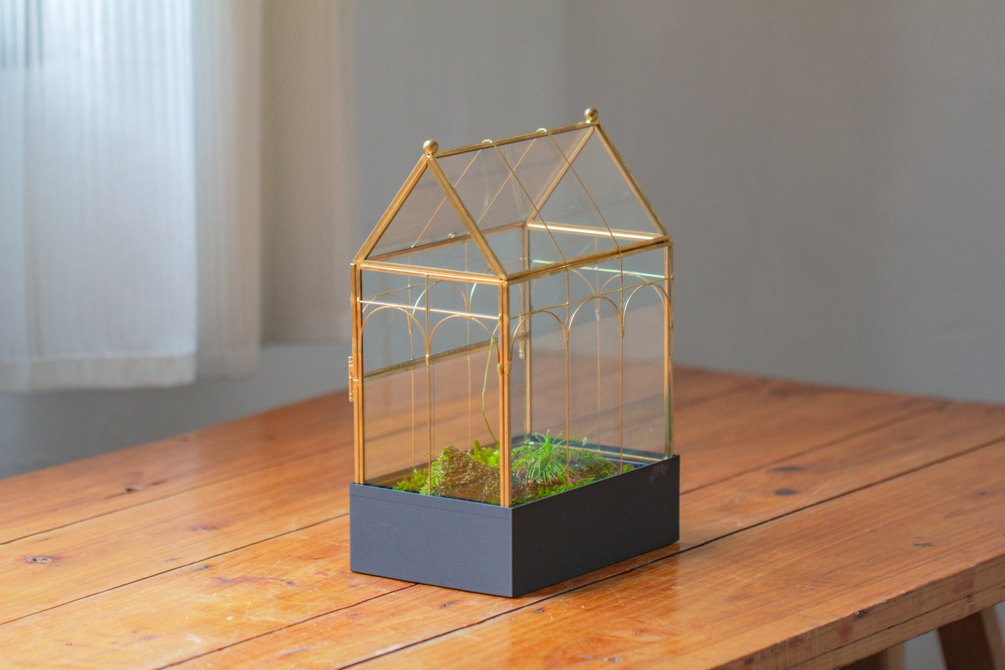 11” Gold Victorian Greenhouse Glass Terrarium with Water - Holding Base and Side Door - NCYPgarden