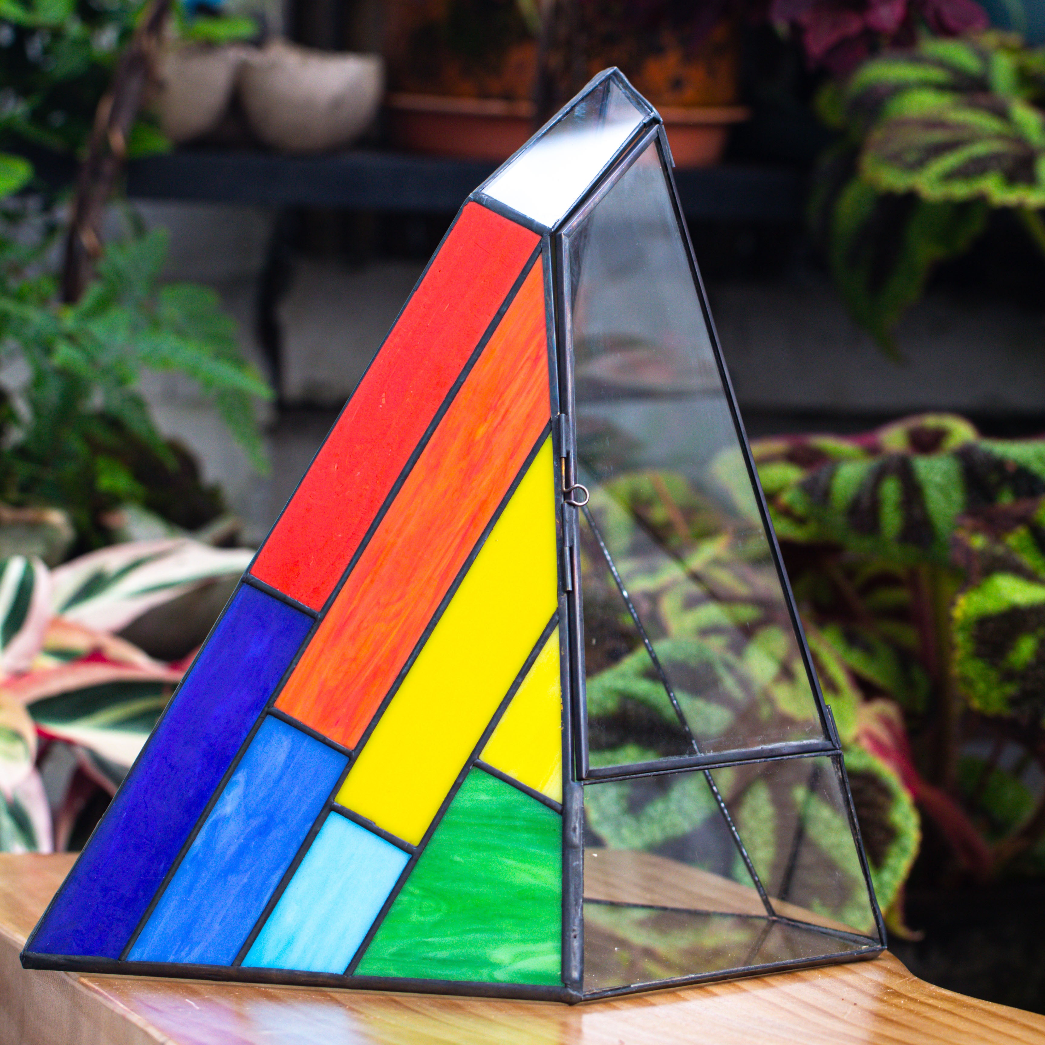 Rainbow Stained Glass Irregular Geometric Ice Peak  Shape Terrarium, Close - NCYPgarden