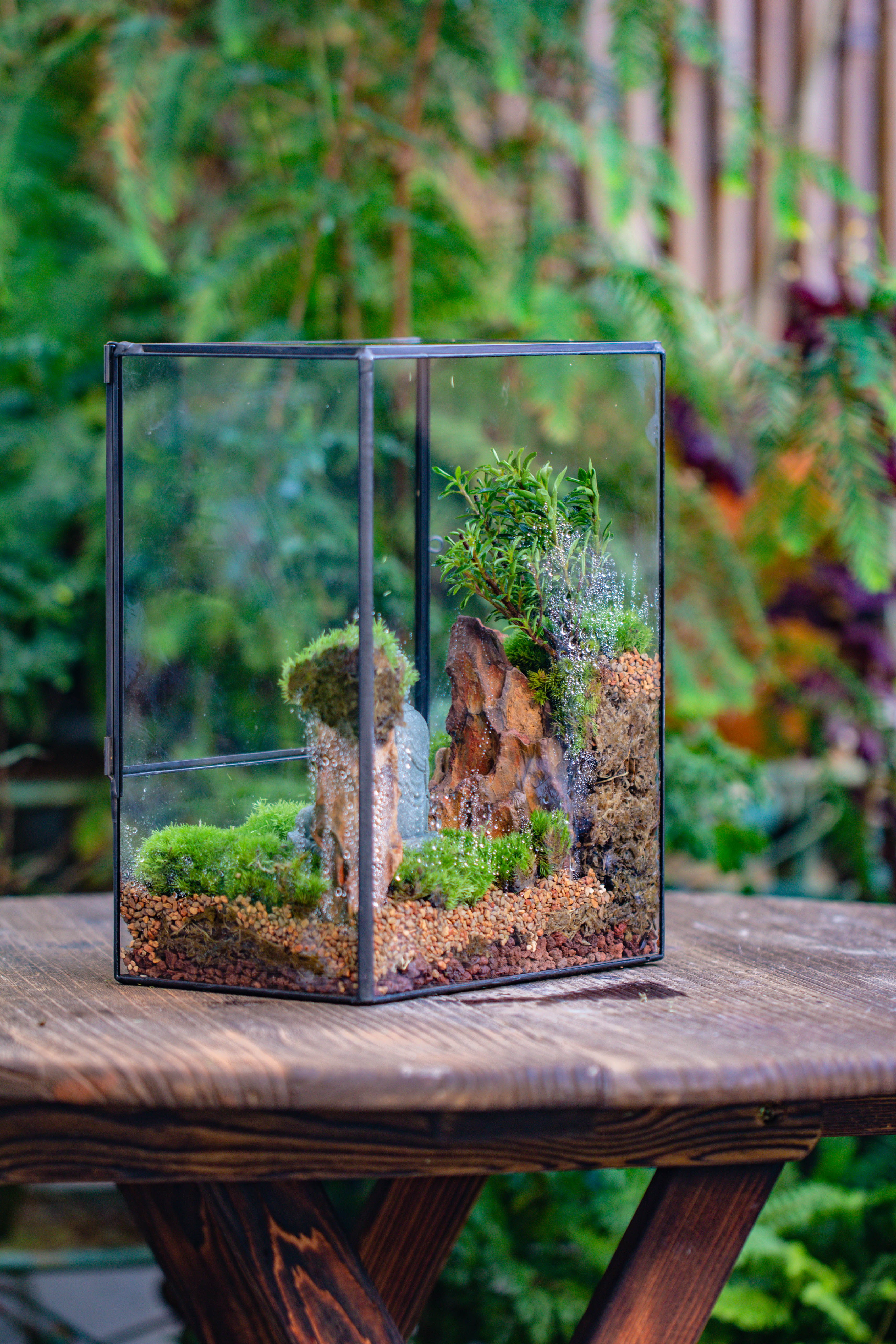 Close Geometric Glass Tin Terrarium , 8x10" and Buddha, rock, Micro Landscape Moss Terrarium Building DIY set No plants, Customizable - NCYPgarden