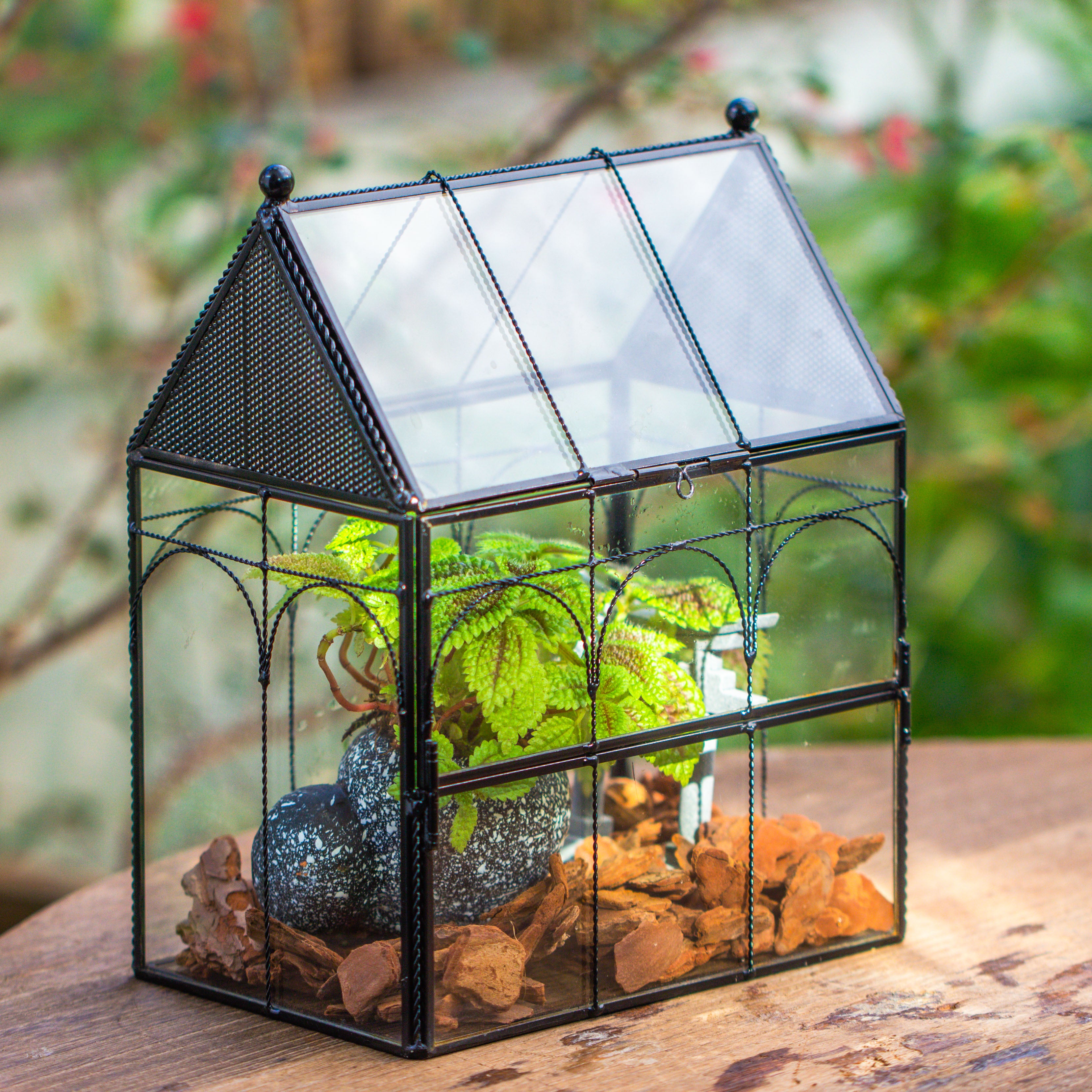 NCYP Vintage House Shape Glass Geometric Terrarium, with side door, with Mesh vent holes for small Insects Pet - NCYPgarden