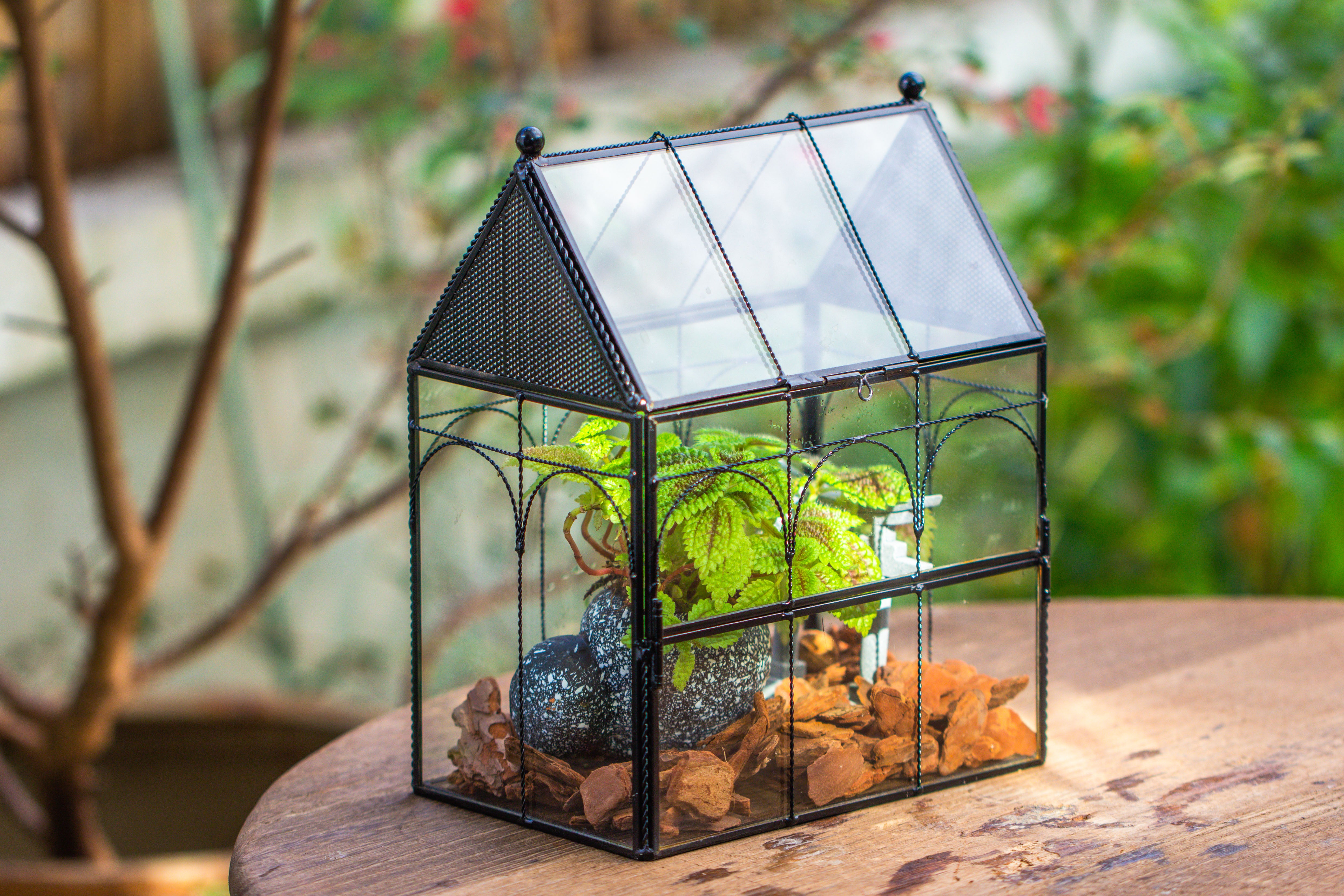 NCYP Vintage House Shape Glass Geometric Terrarium, with side door, with Mesh vent holes for small Insects Pet - NCYPgarden