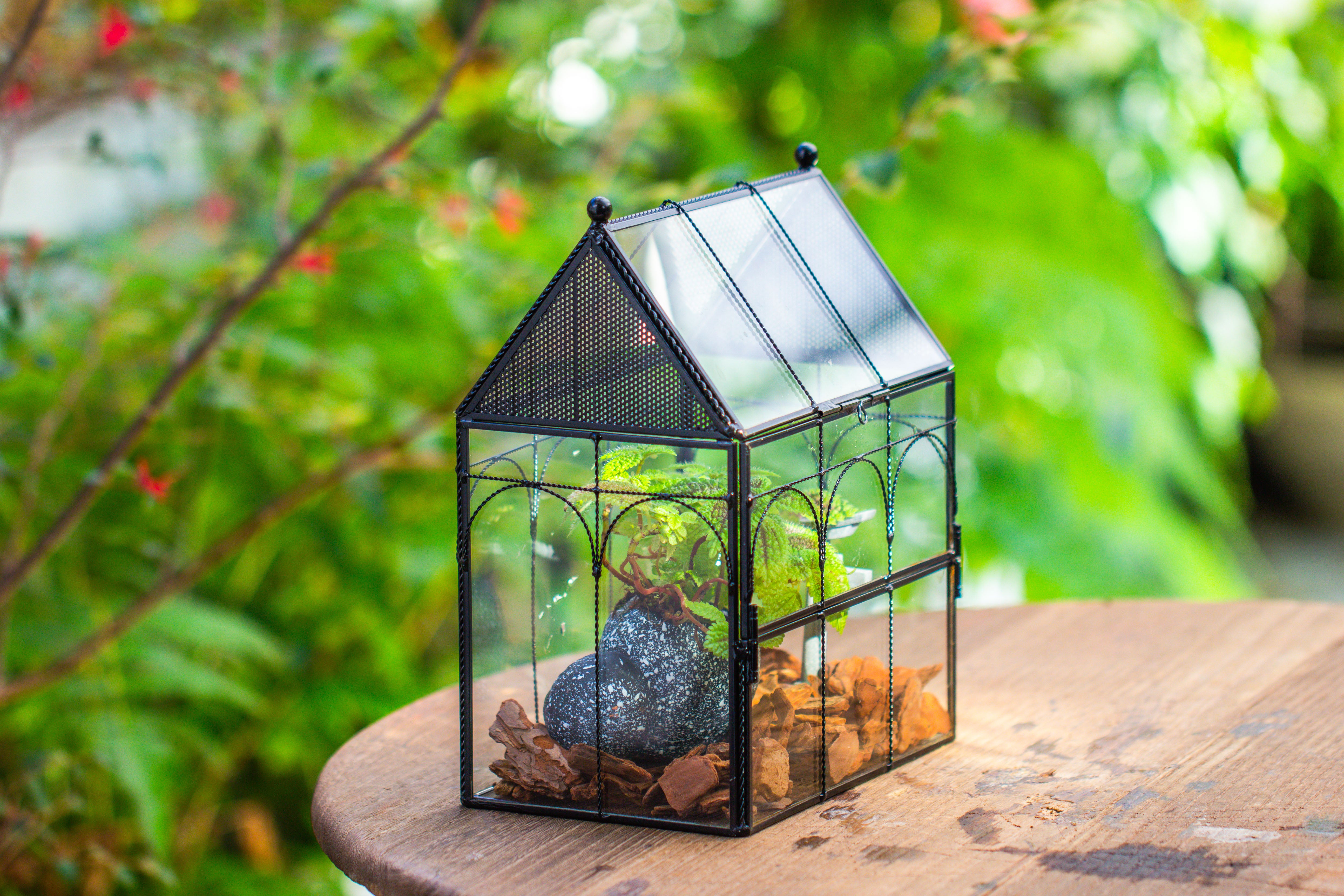 NCYP Vintage House Shape Glass Geometric Terrarium, with side door, with Mesh vent holes for small Insects Pet - NCYPgarden