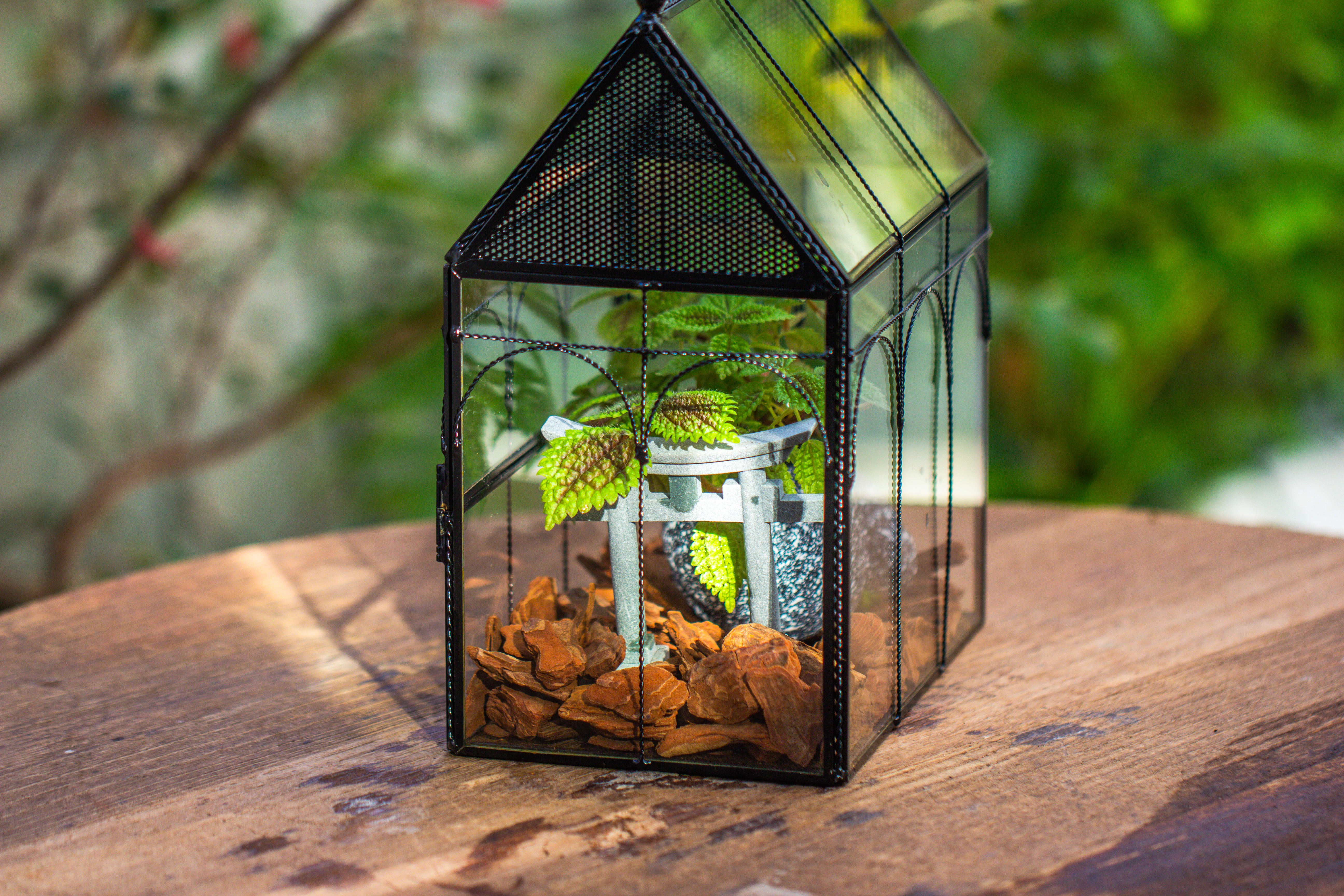 NCYP Vintage House Shape Glass Geometric Terrarium, with side door, with Mesh vent holes for small Insects Pet - NCYPgarden