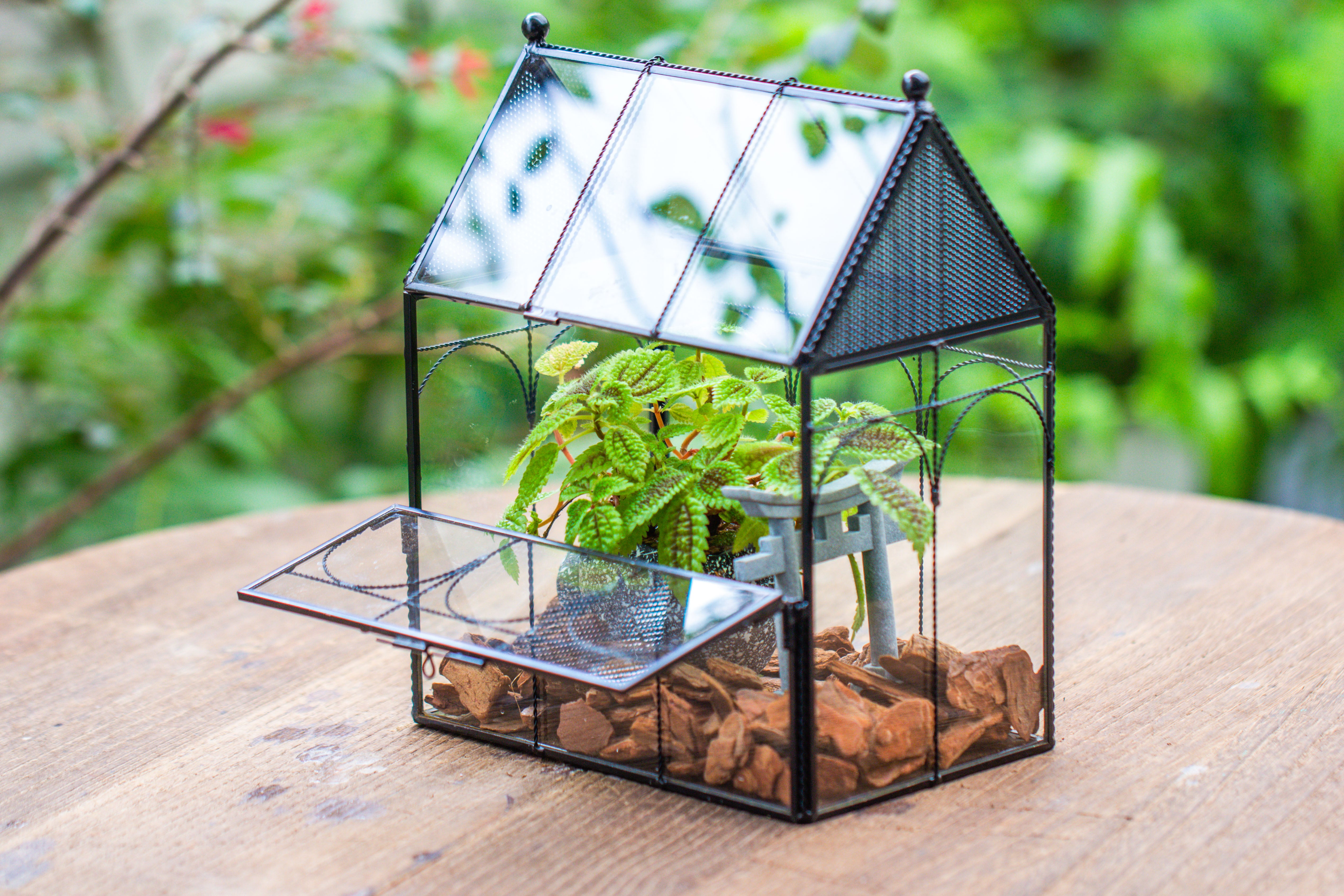 NCYP Vintage House Shape Glass Geometric Terrarium, with side door, with Mesh vent holes for small Insects Pet - NCYPgarden