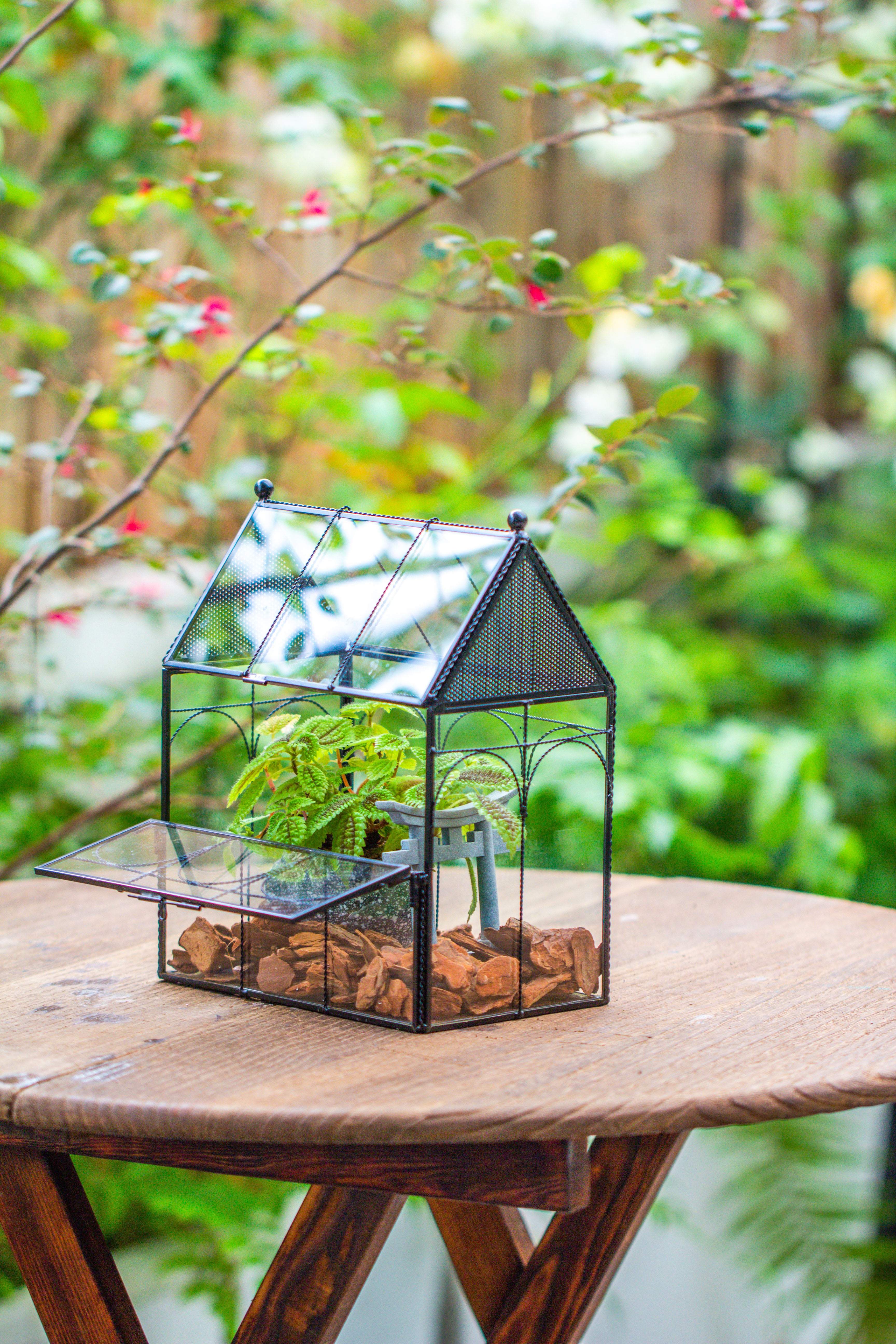 NCYP Vintage House Shape Glass Geometric Terrarium, with side door, with Mesh vent holes for small Insects Pet - NCYPgarden