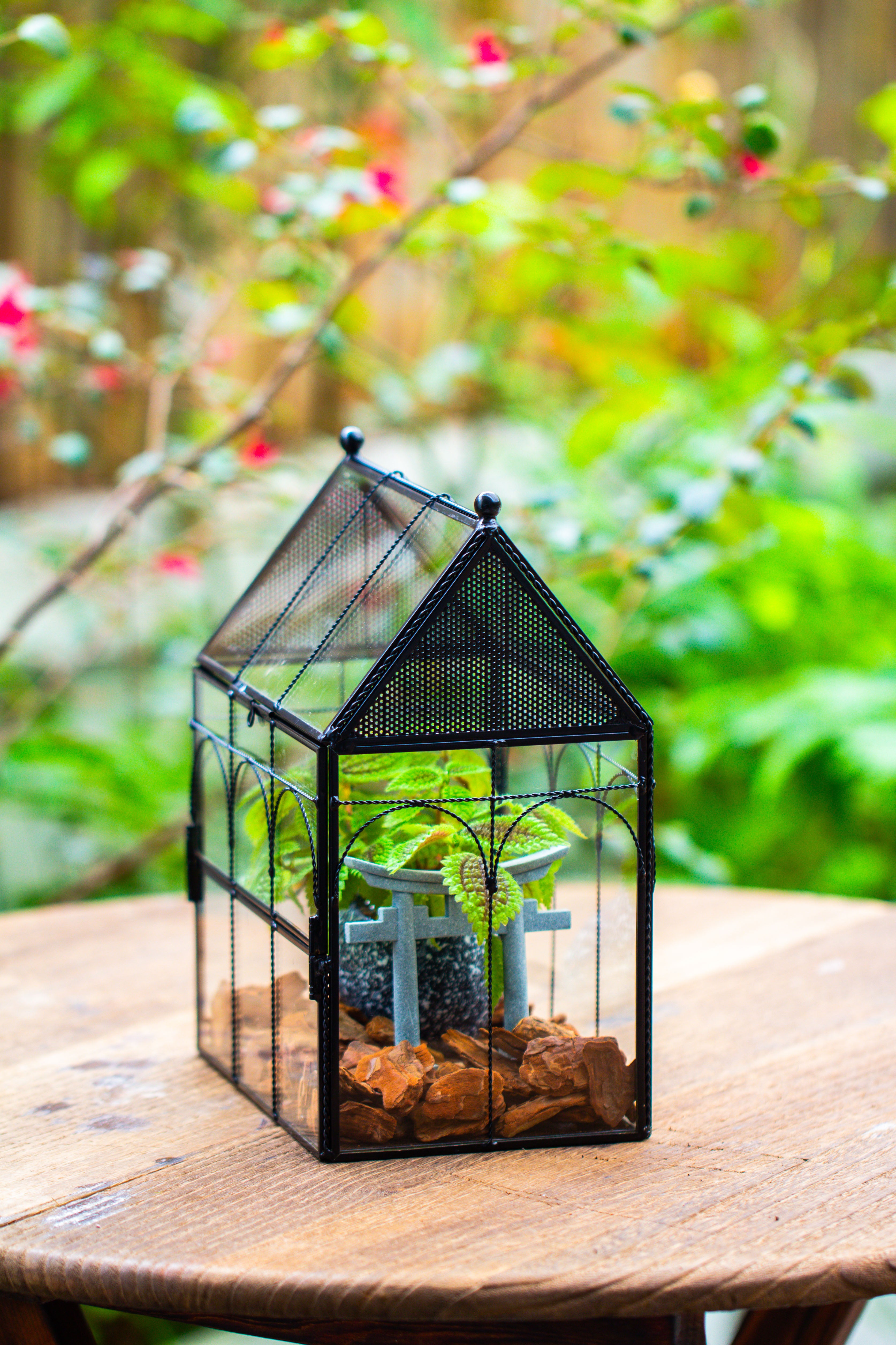 NCYP Vintage House Shape Glass Geometric Terrarium, with side door, with Mesh vent holes for small Insects Pet - NCYPgarden