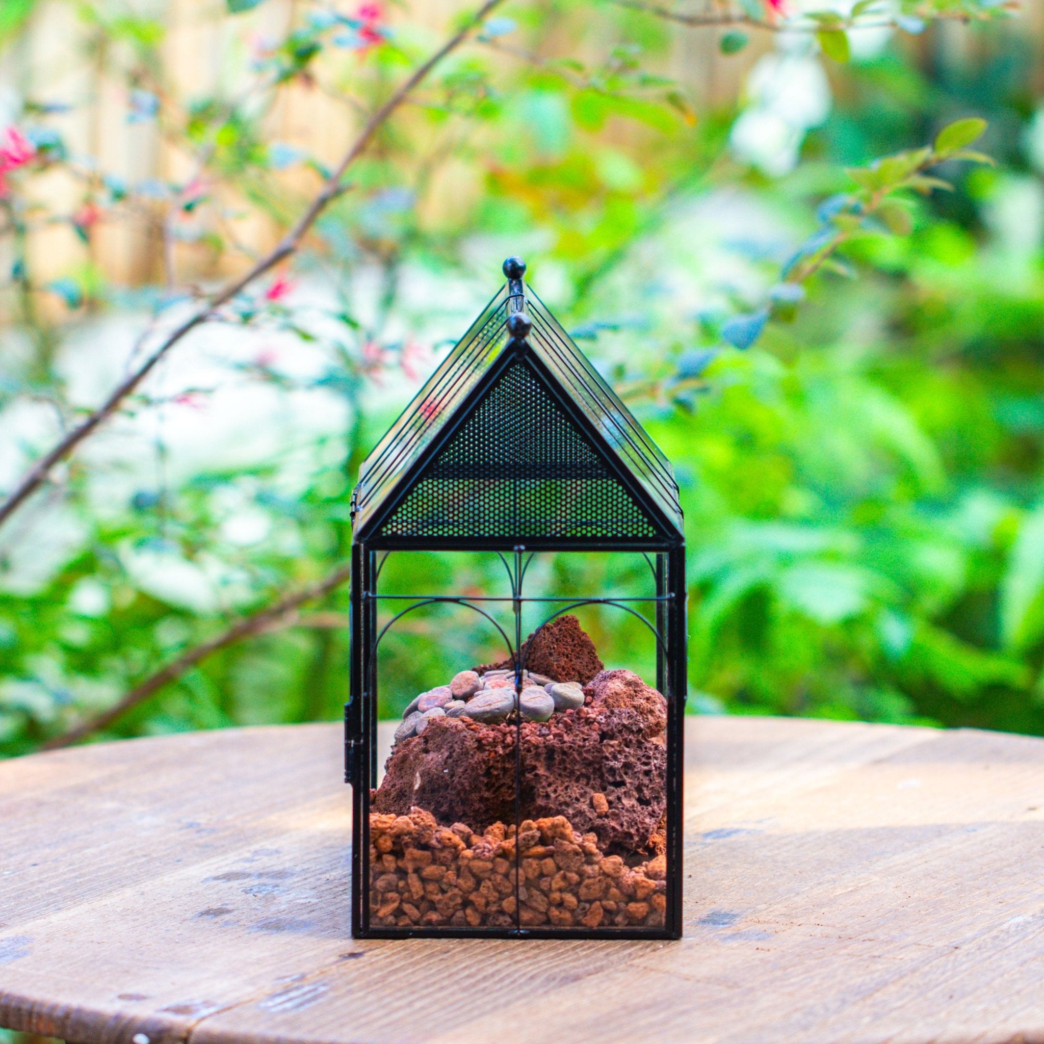 Window Terrarium NCYP Vintage House Shape Glass Geometric Terrarium, with side door, wi ...