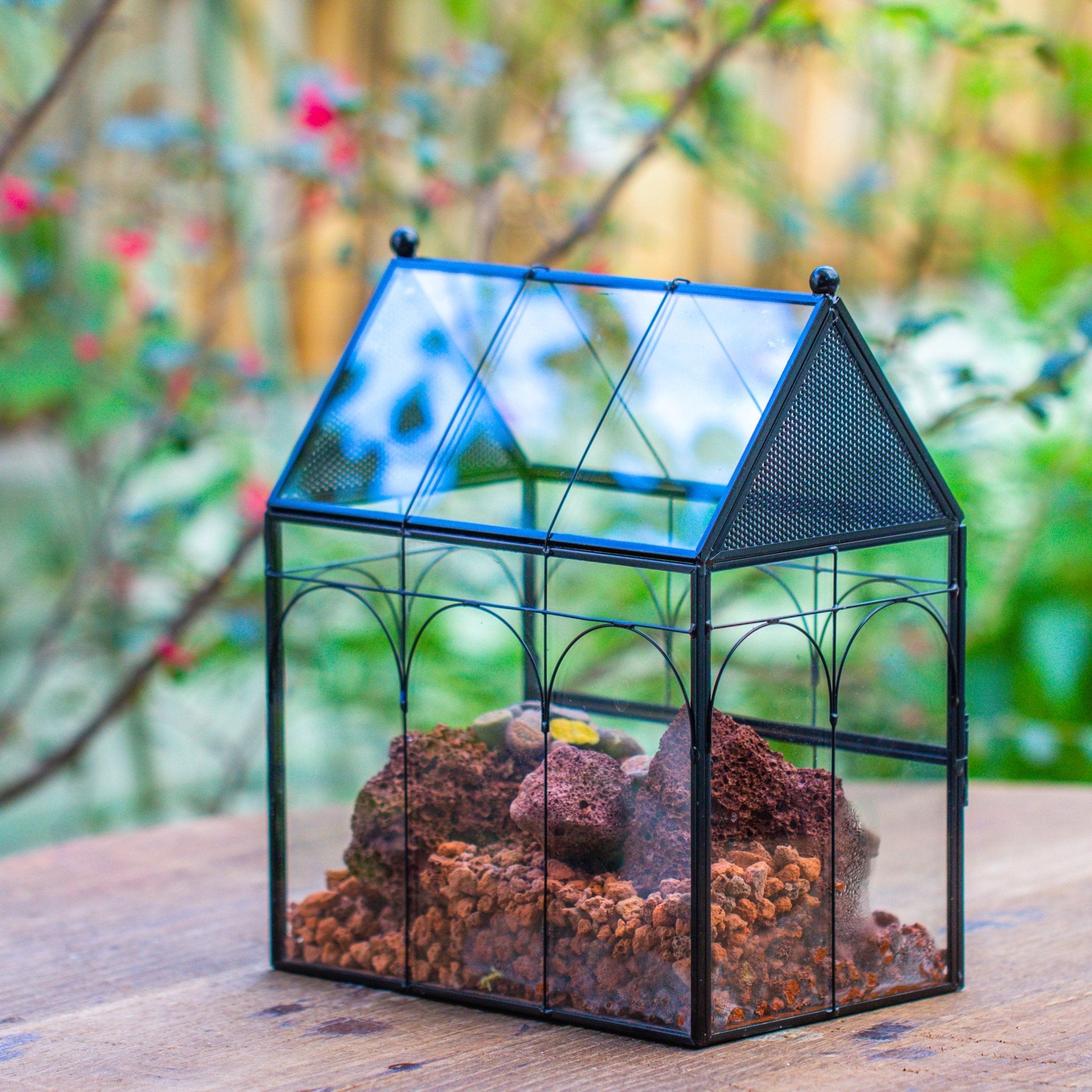 Window Terrarium NCYP Vintage House Shape Glass Geometric Terrarium, with side door, wi ...