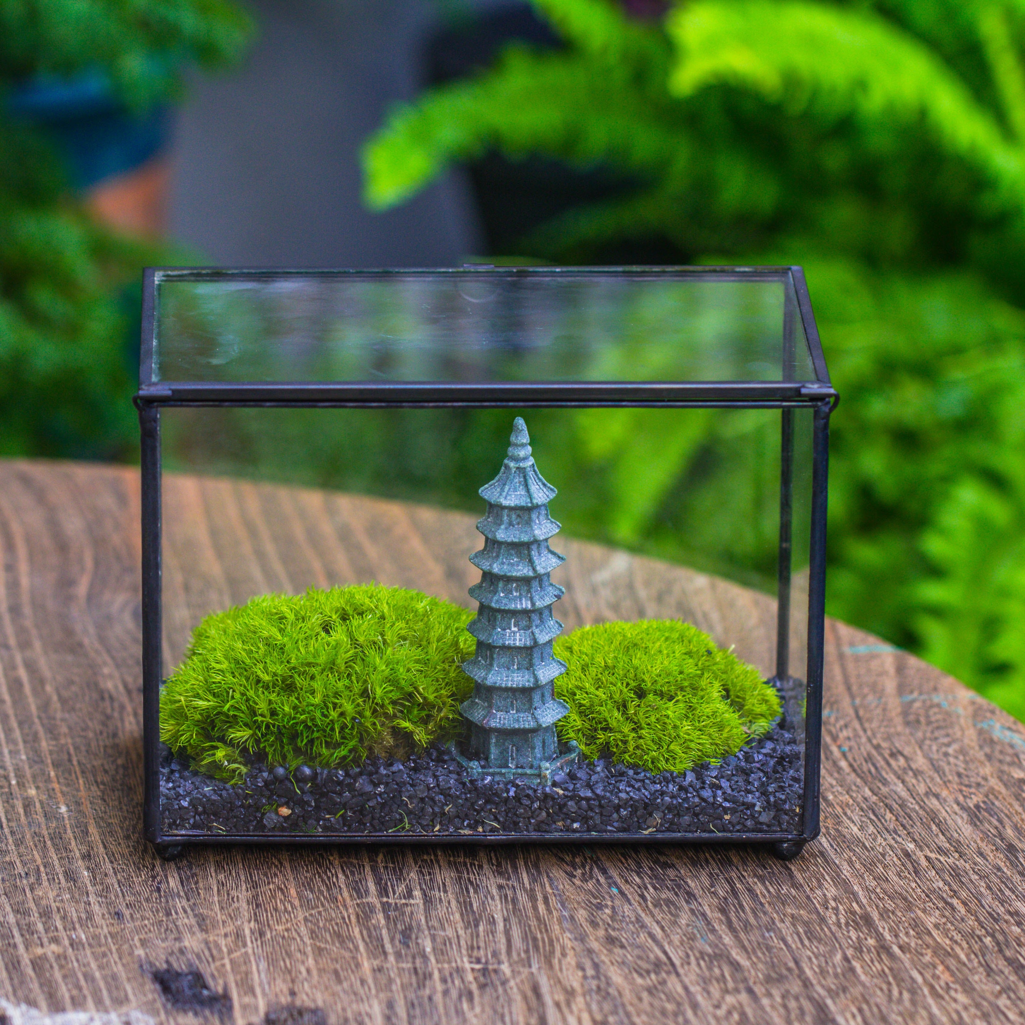 Preserved moss terrarium Miniature DIY set, Japanese Zen Style, Preserved Leucobryum moss and pagoda, 17*10*12cm / 6.7 x 3.9 x 4.7" - NCYPgarden