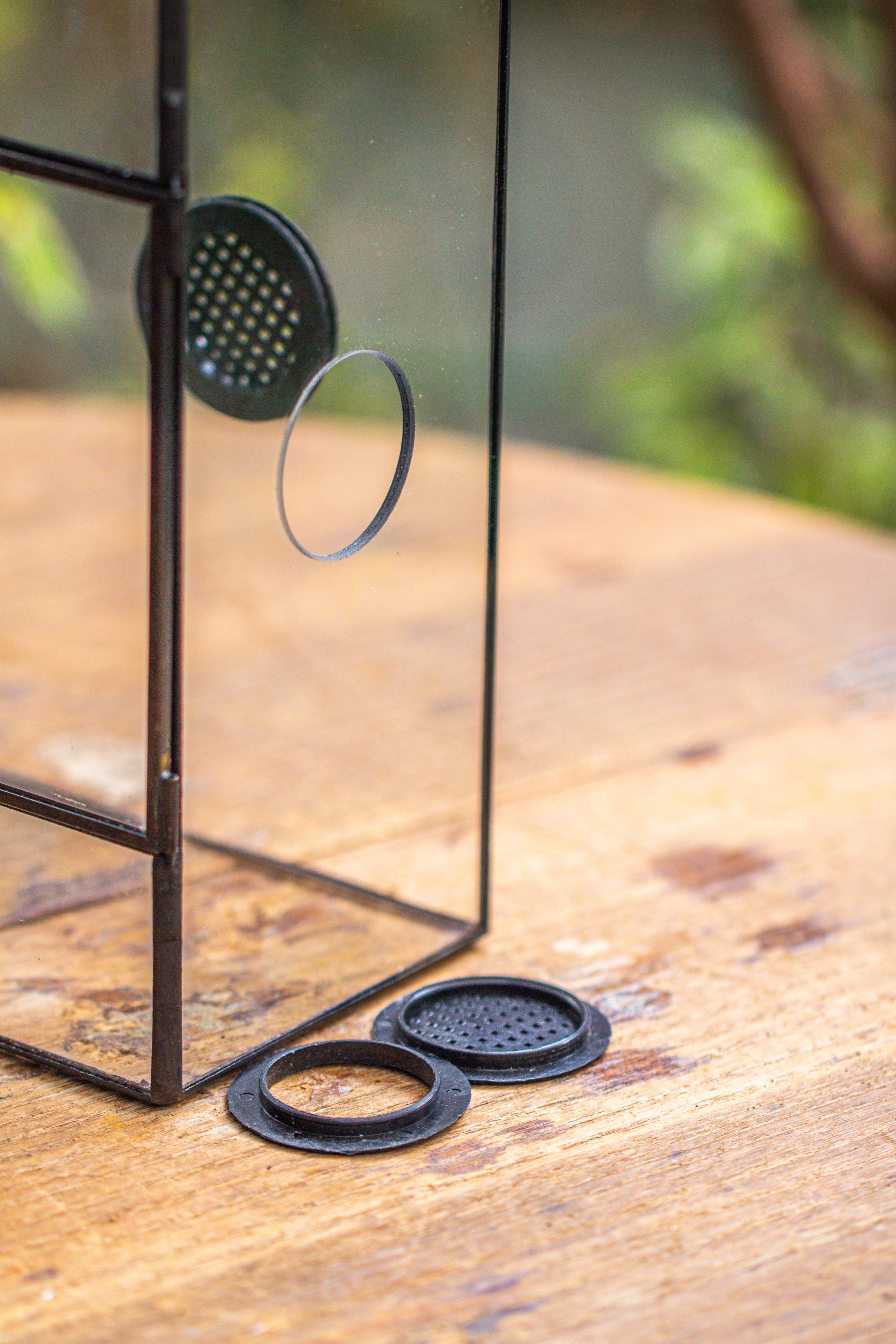 Glass Geometric Terrarium with Door Enclosure, Black Plastic Mesh Vent for Insects, Snail, Jumping Spider, Plants Not Included - NCYPgarden