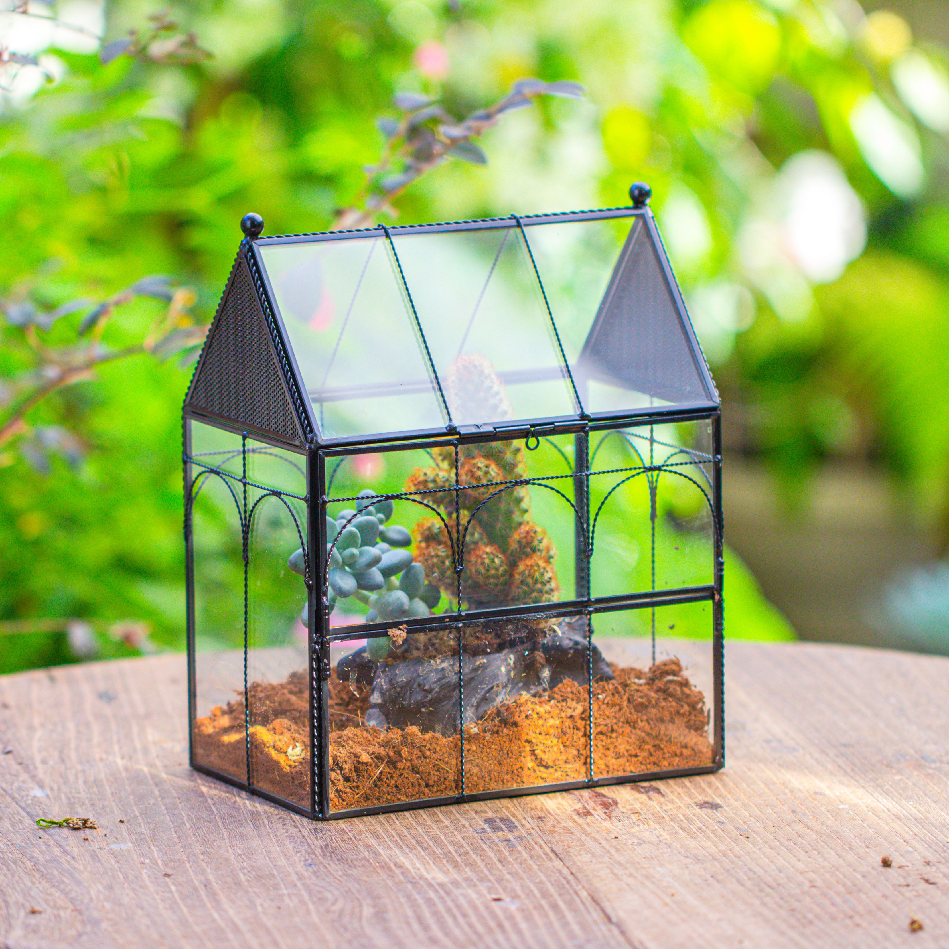 NCYP Vintage House Shape Glass Geometric Terrarium, with side door, with Mesh vent holes for small Insects Pet - NCYPgarden