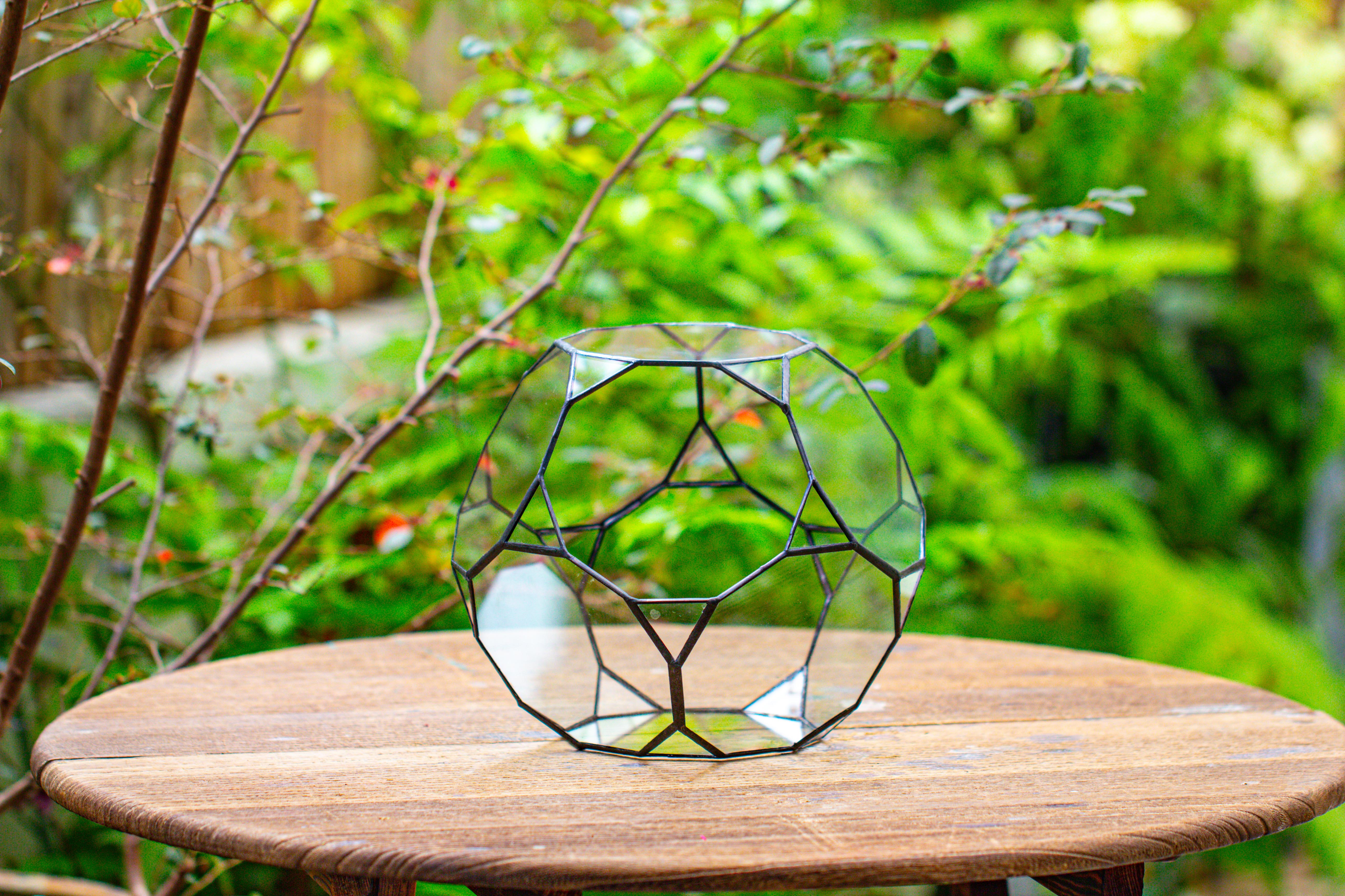 Glass Geometric Terrarium, 32 face , Open, Truncated Dodecahedron - NCYPgarden