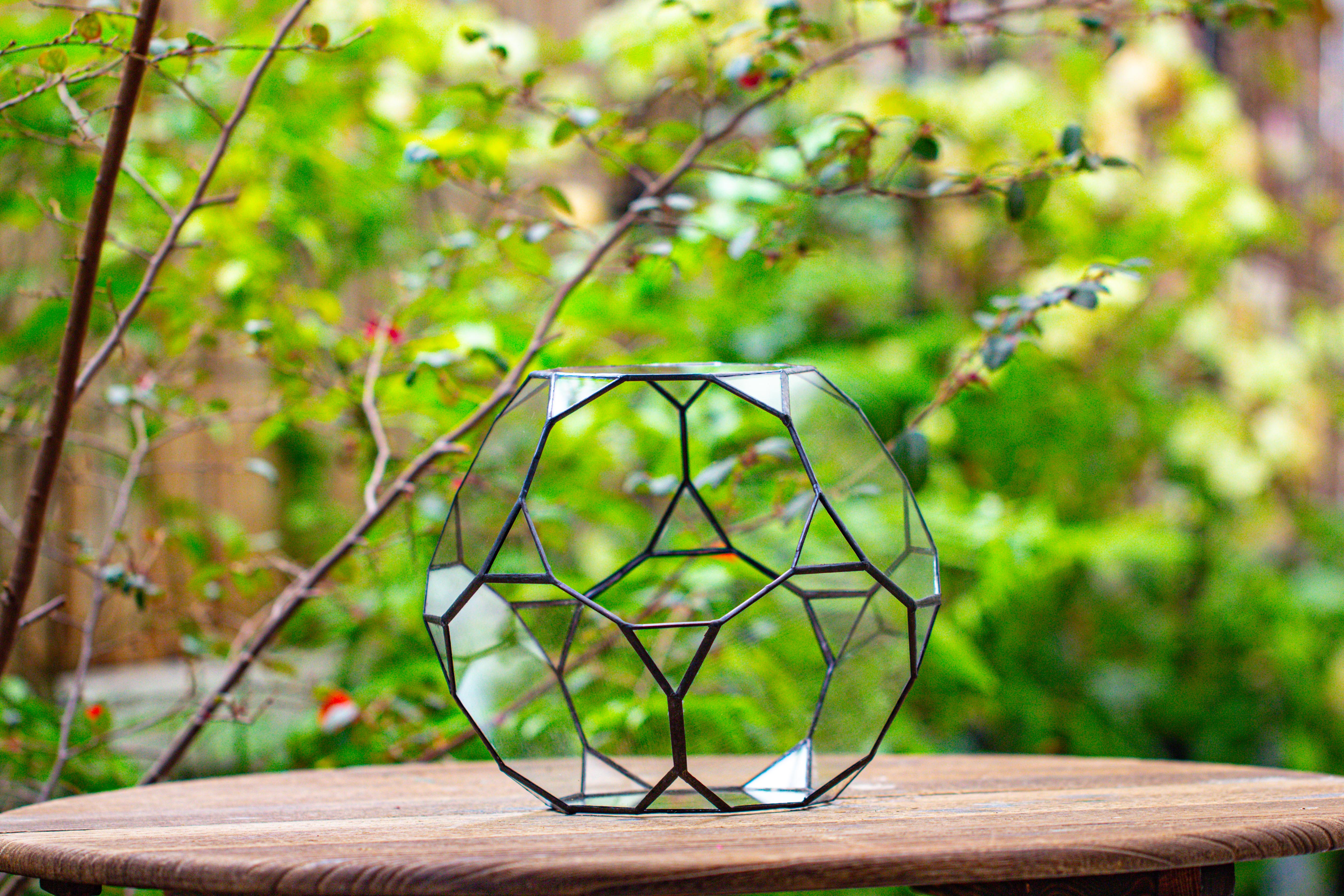 Glass Geometric Terrarium, 32 face , Open, Truncated Dodecahedron - NCYPgarden