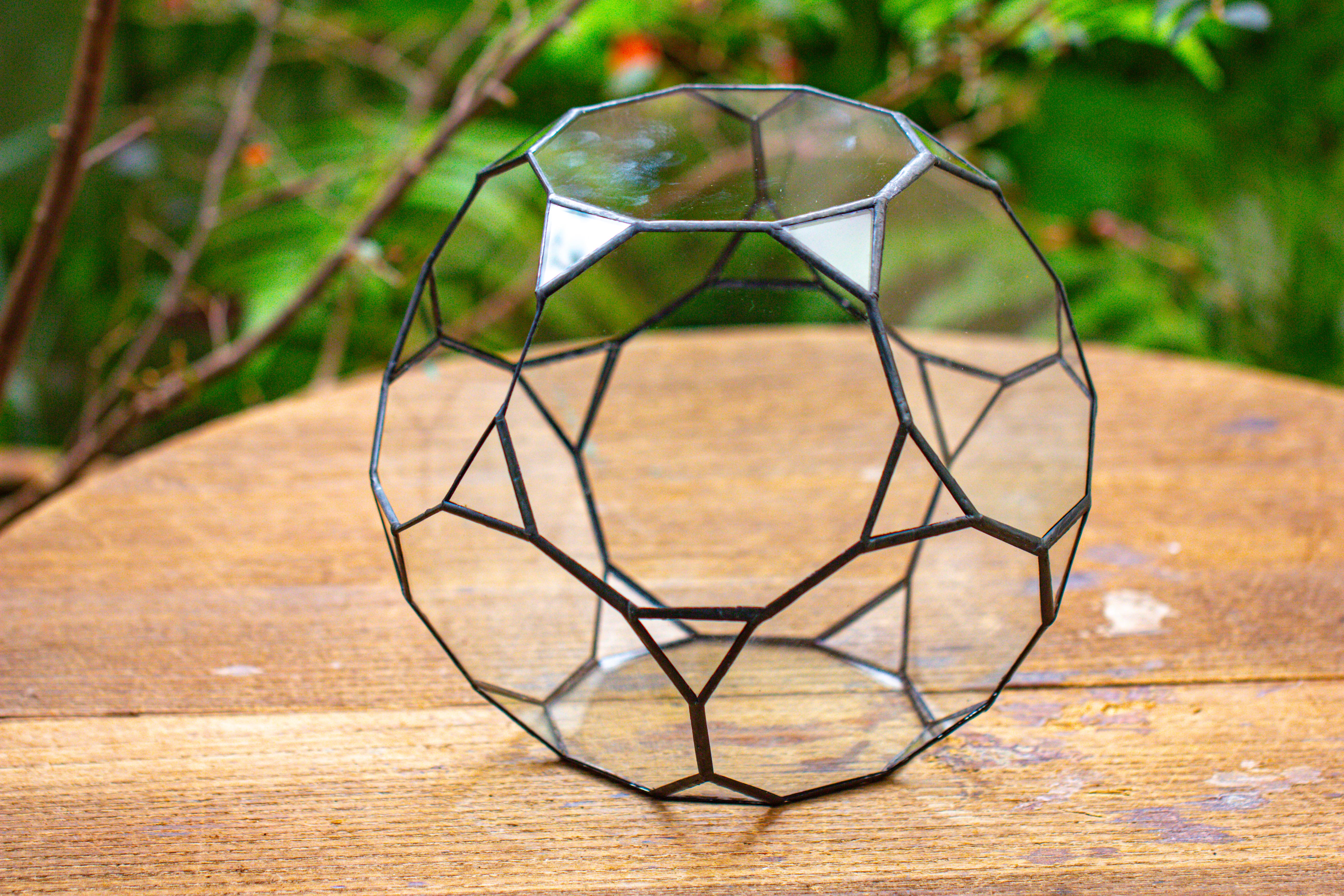 Glass Geometric Terrarium, 32 face , Open, Truncated Dodecahedron - NCYPgarden