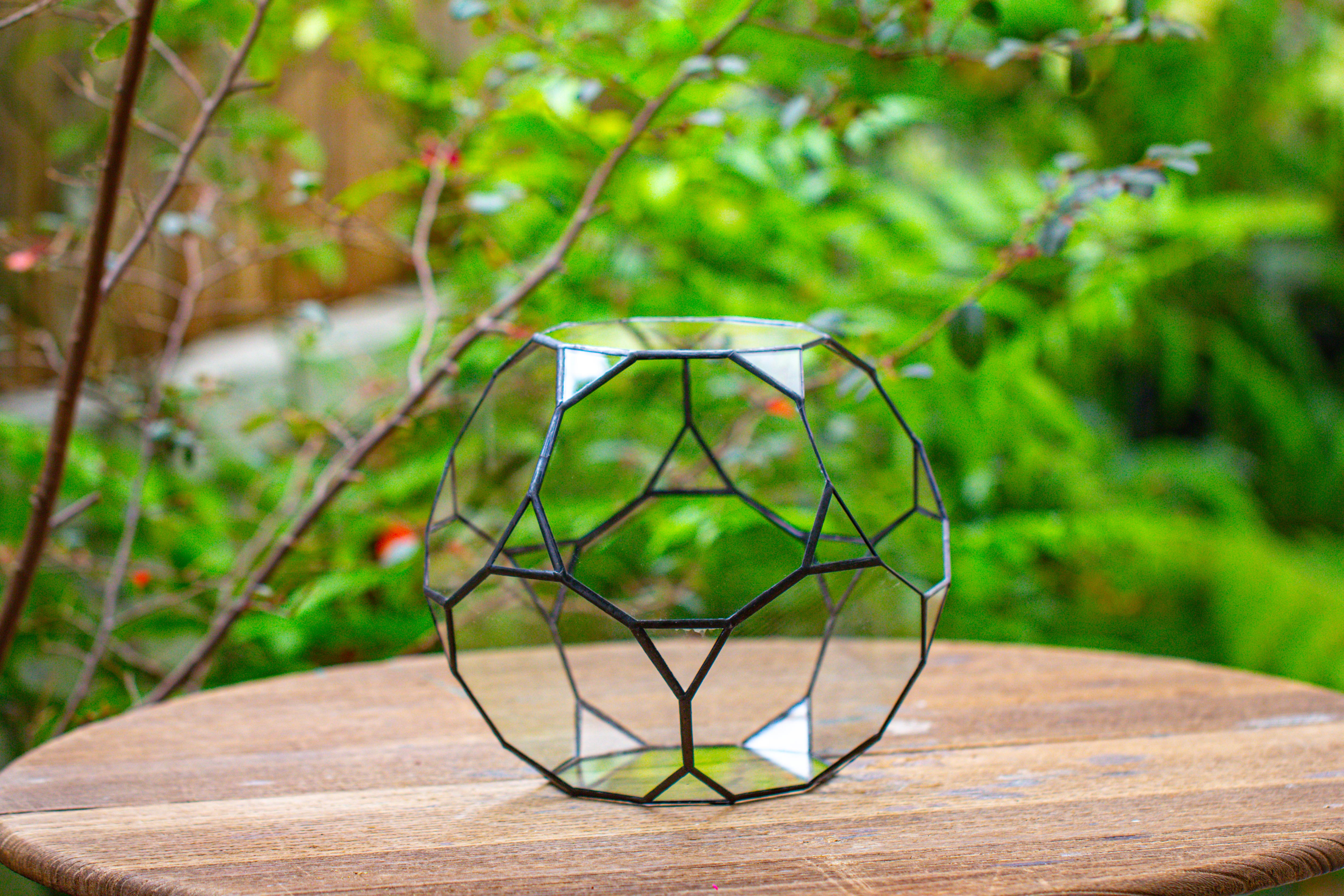 Glass Geometric Terrarium, 32 face , Open, Truncated Dodecahedron - NCYPgarden