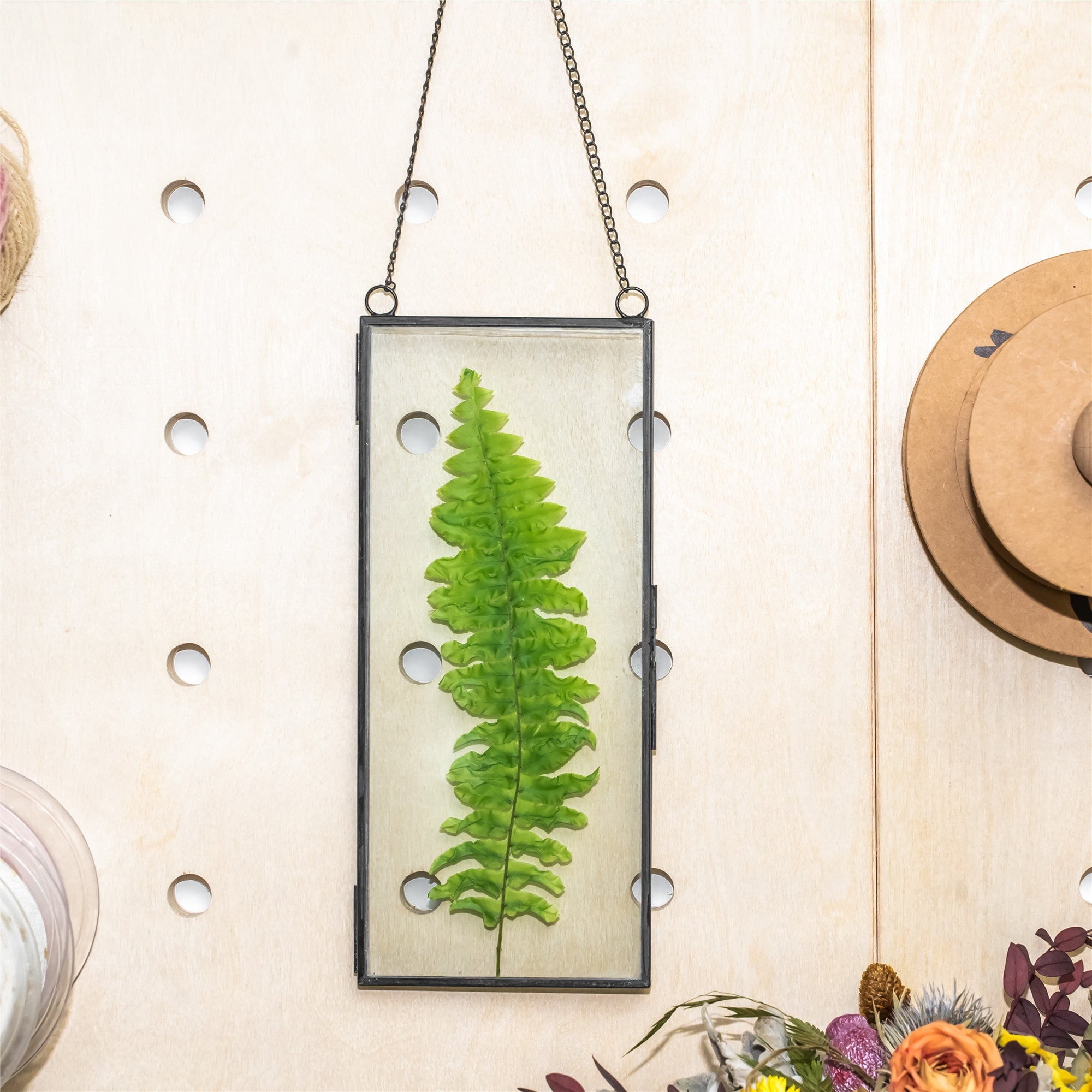 Hanging 4x9 inches Black Long Herbarium Painted brass Glass Frame for Pressed Flowers Dried Flowers - NCYPgarden