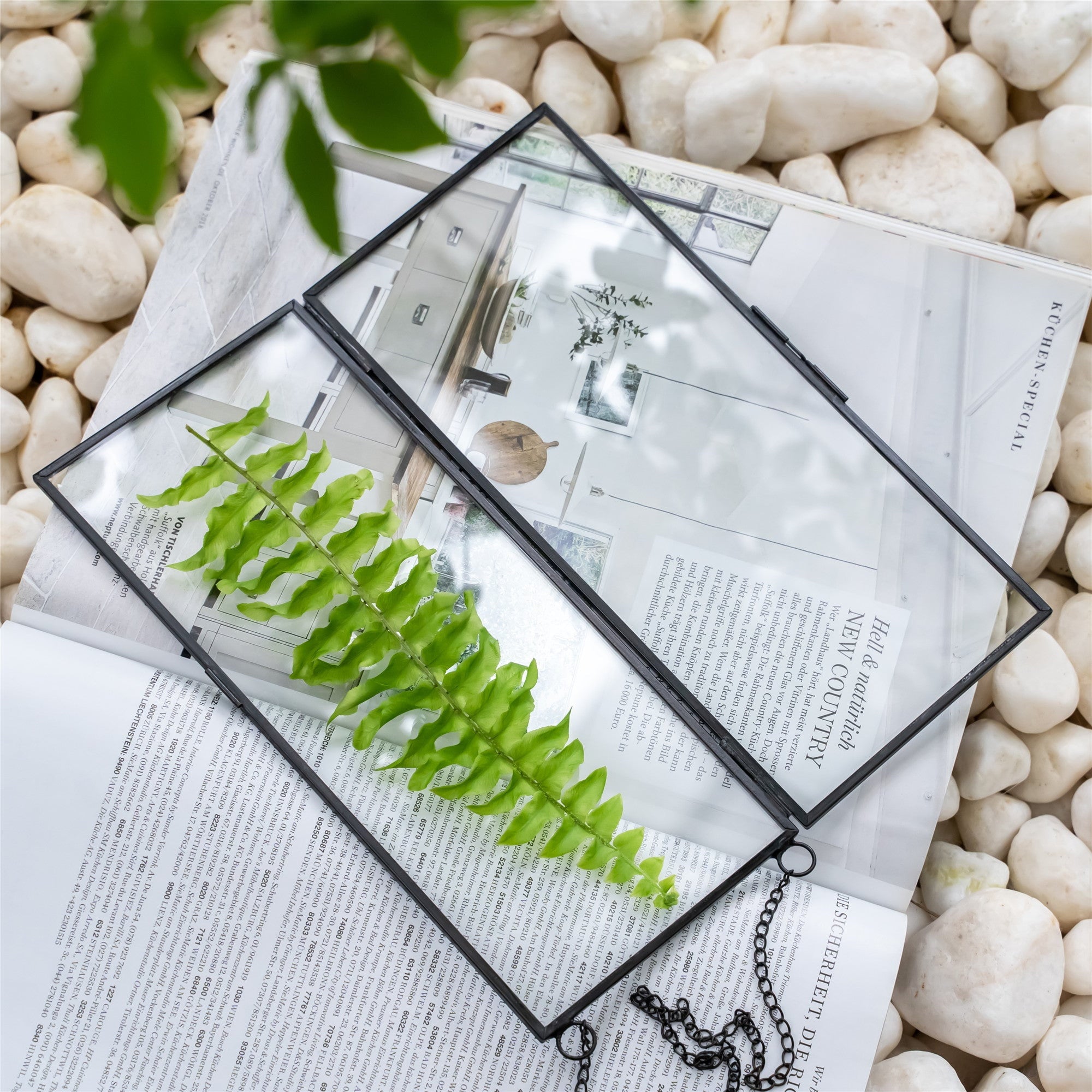 Hanging 4x9 inches Black Long Herbarium Painted brass Glass Frame for Pressed Flowers Dried Flowers - NCYPgarden
