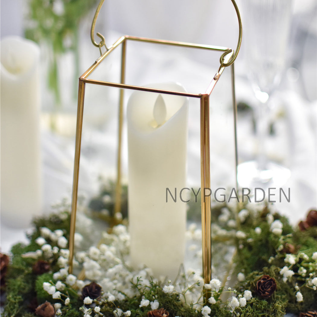 Handmade Gold Echelon Geometric Glass Terrarium Holder Lantern Hanging for Succulents Candles - NCYPgarden