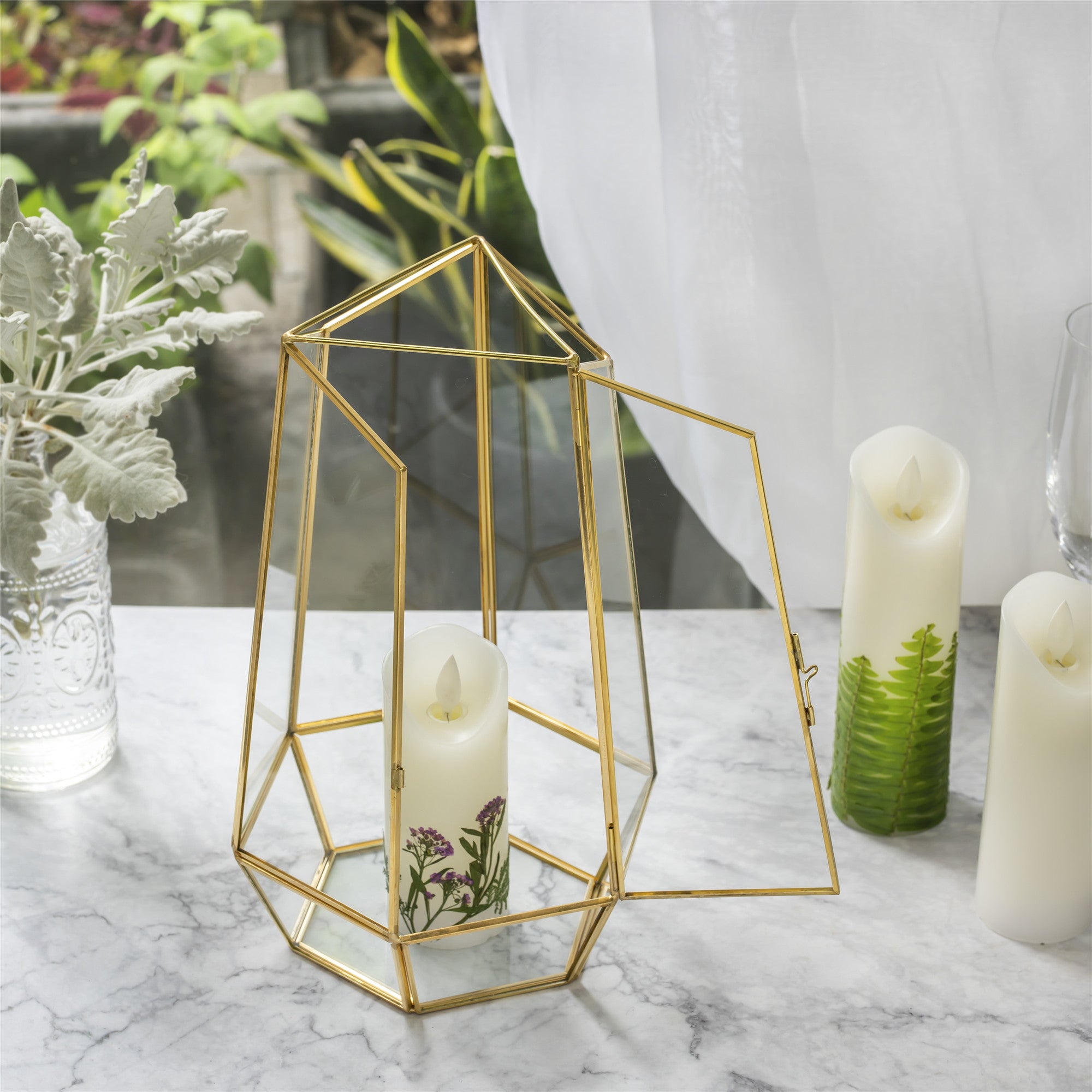 NCYP Hanging Geometric Glass Lamp Candle Holderwith Swing Lid Top Hallow Open for  Wedding - NCYPgarden