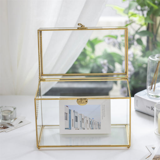 Handmade Vintage Geometric Glass Card Box Organizer Terrarium with Latch for Wedding Reception - NCYPgarden