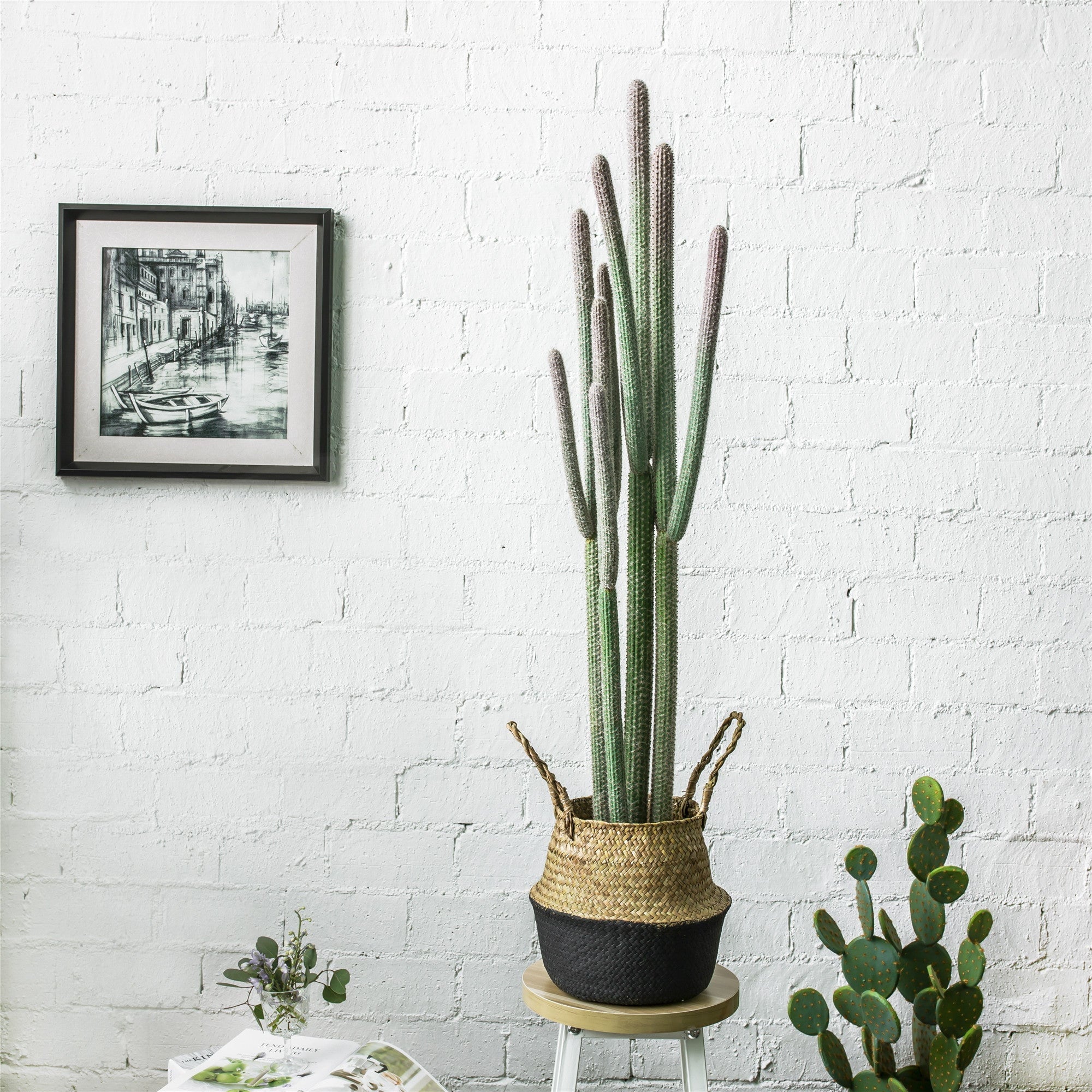 tall cactus plants indoor NCYP 48" Large Natural Looking Artificial Faux Fake Pink Tip Saguaro Cactus Desert Plant Indoor